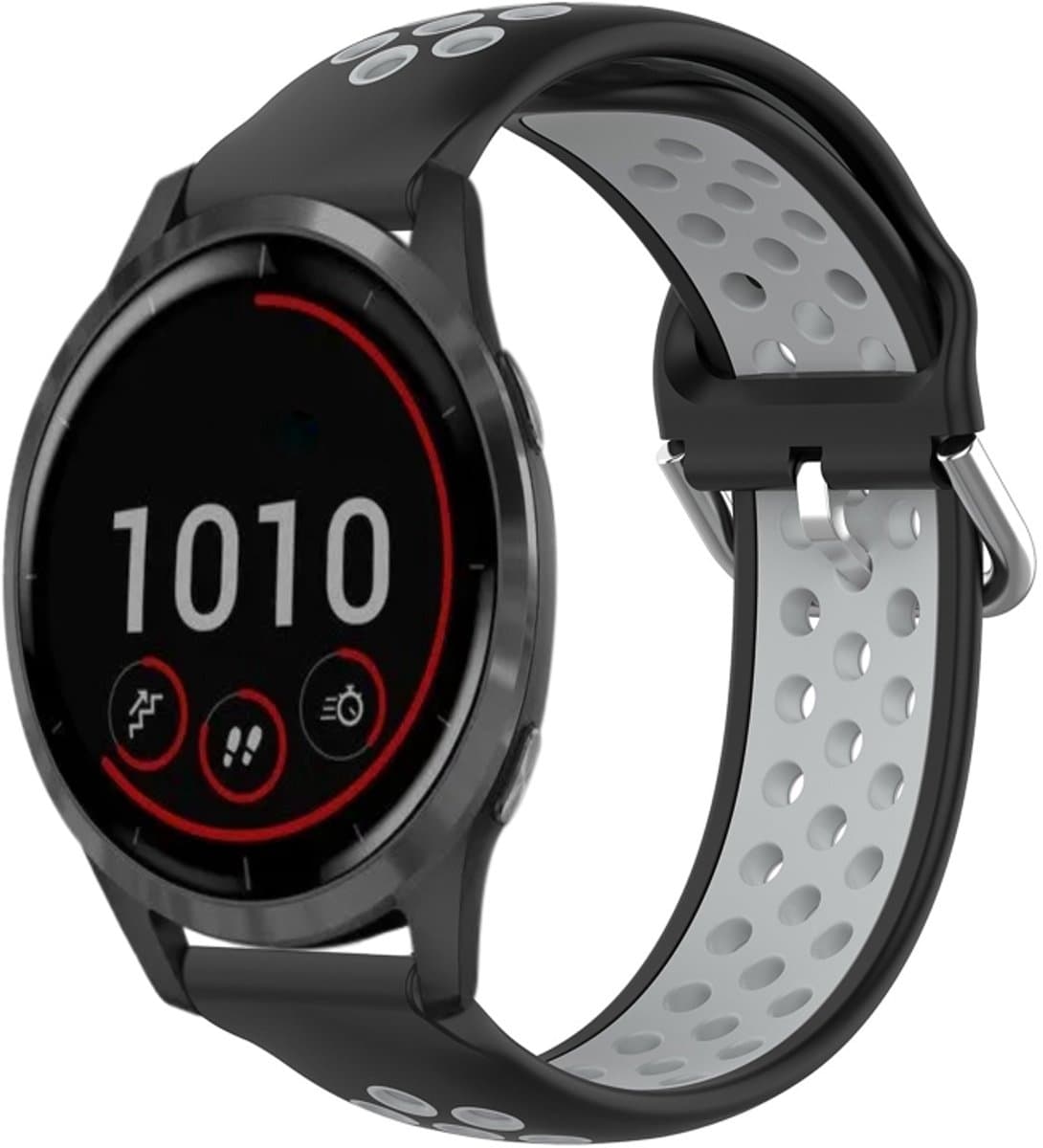 Voor Garmin Vivoactive 4 22 mm geperforeerde ademende sport siliconen horlogeband (zwart en grijs)