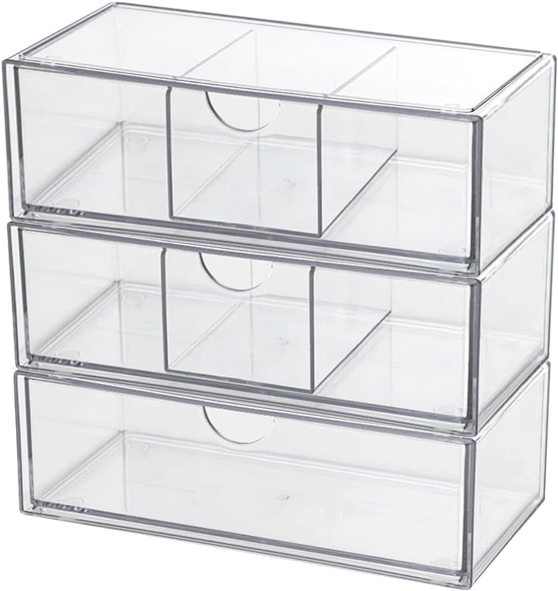 Cosmetica-organizer, 3 stuks, acryl, stapelbaar, make-up-organizer, stapelbaar voor oogschaduw, cosmetica, lippenstift