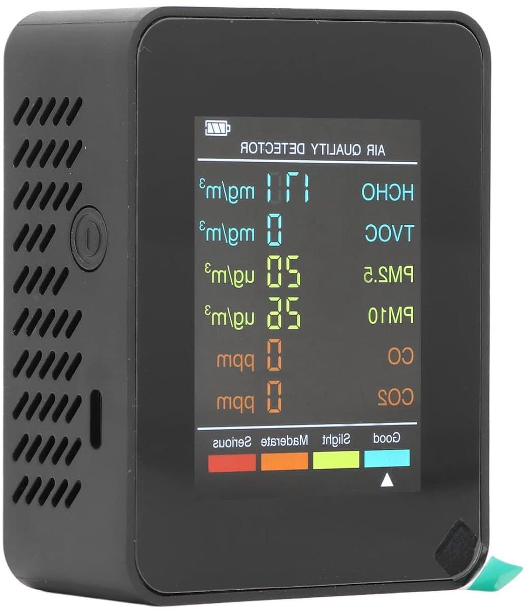 Luchtkwaliteit Monitor - Luchtkwaliteit Tester - Binnenlucht Controleren - Multisensor Detectie - 14 x 10 x 5 cm - Zwart