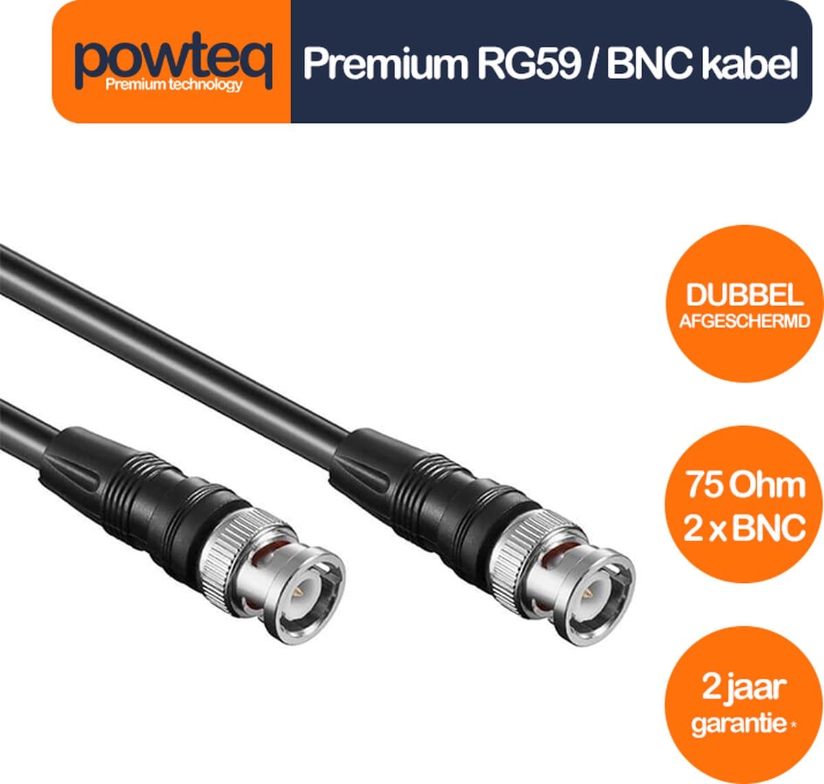 Powteq - 20 meter premium RG59 kabel - BNC kabel - Camerabewaking kabel met BNC
