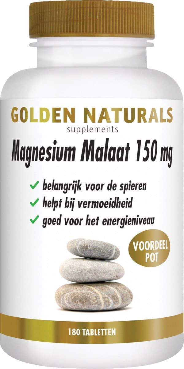 Golden Naturals Magnesium Malaat (180 veganistische tabletten)
