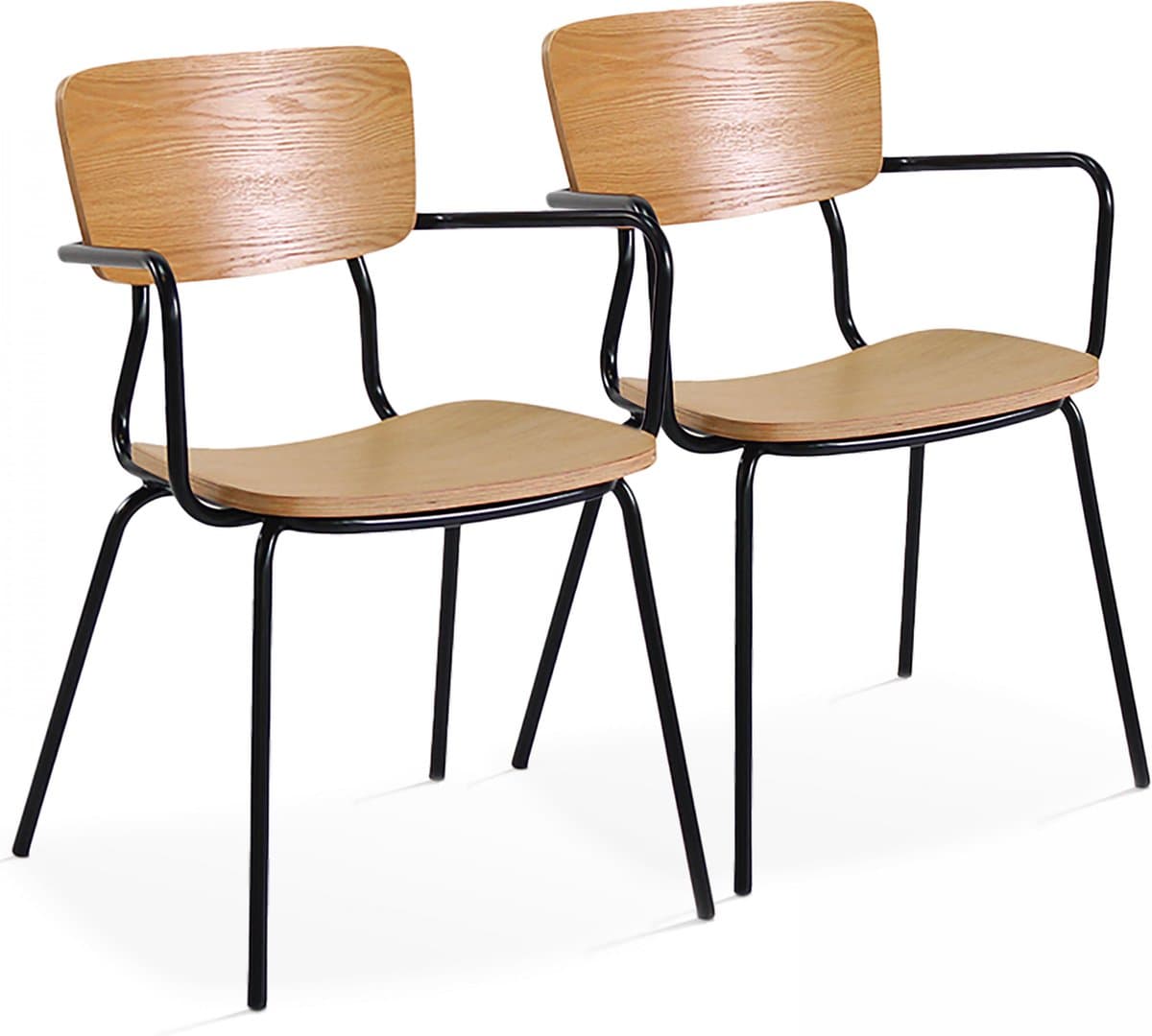 Oviala - Set van 2 stoelen met houten armleuningen - Skola