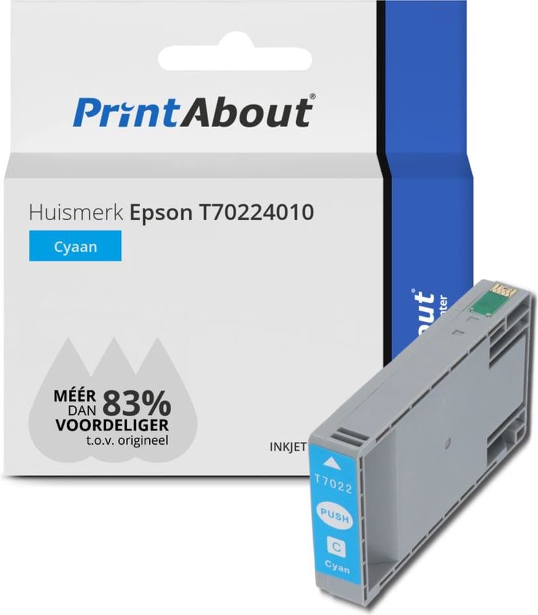 PrintAbout huismerk Inktcartridge T70224010 Cyaan geschikt voor Epson