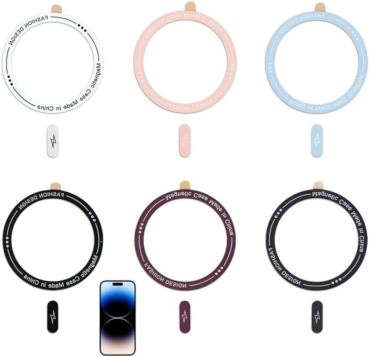 Magnetische Ring Set - Oplaadring Telefoon - Draadloos Opladen - Universele Compatibiliteit - 6 Stuks - Zilver