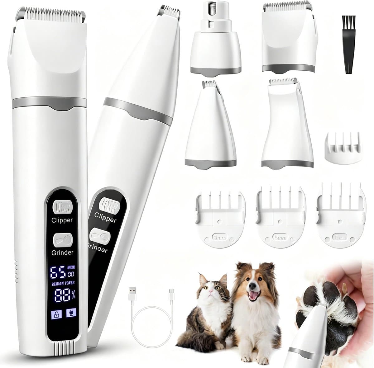 Fokelyi - Honden Tondeuse - Hondentrimmer - Honden Trimset - Fluisterstil <50dB - RVS - 2 Snelheden - wit