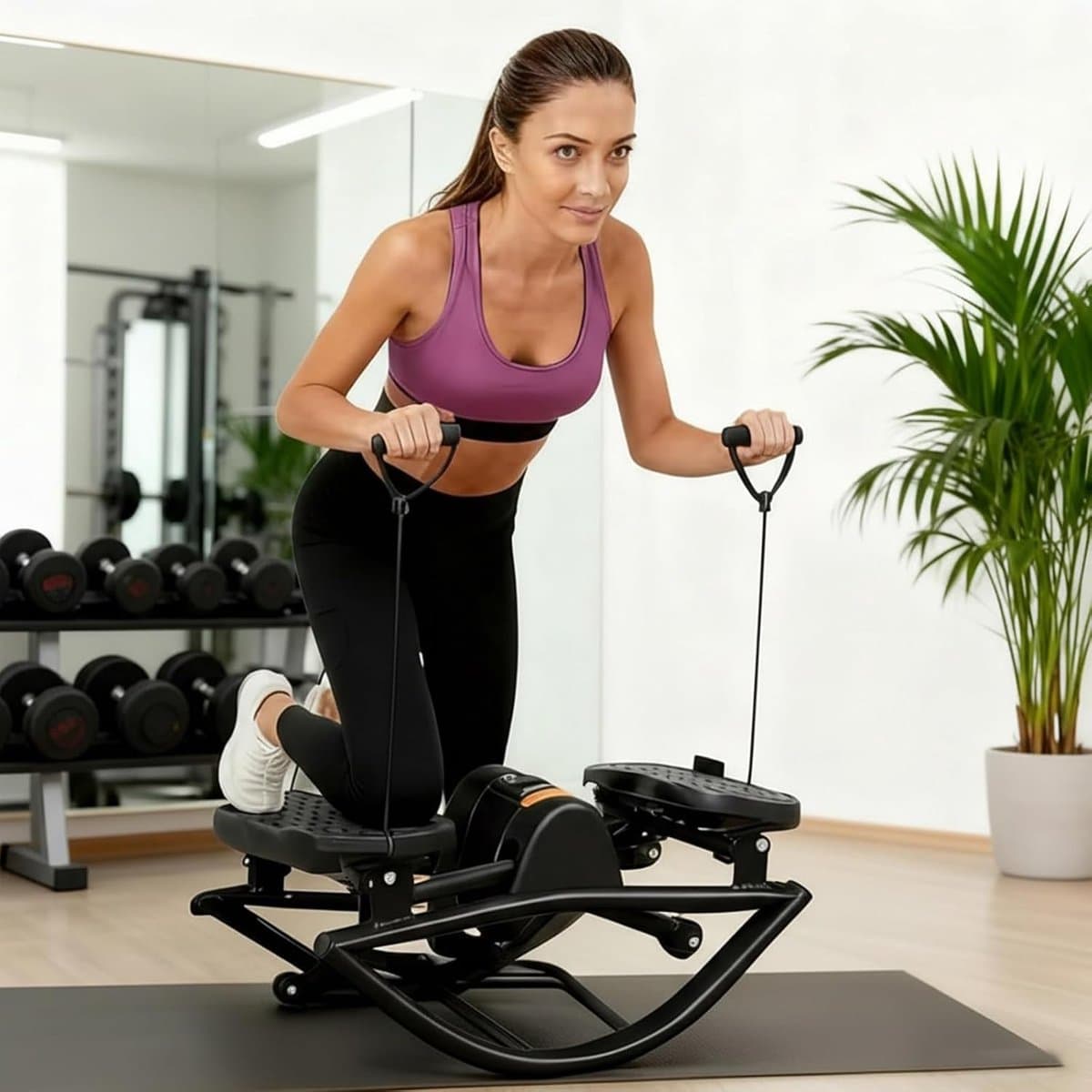 MotionCore Flex Stepper 49 x 27 x 23 cm – Compacte Zijwaartse Stepmachine met Weerstandsbanden en Antislip Pedalen voor Cardio, Thuisfitness en Full Body Workout