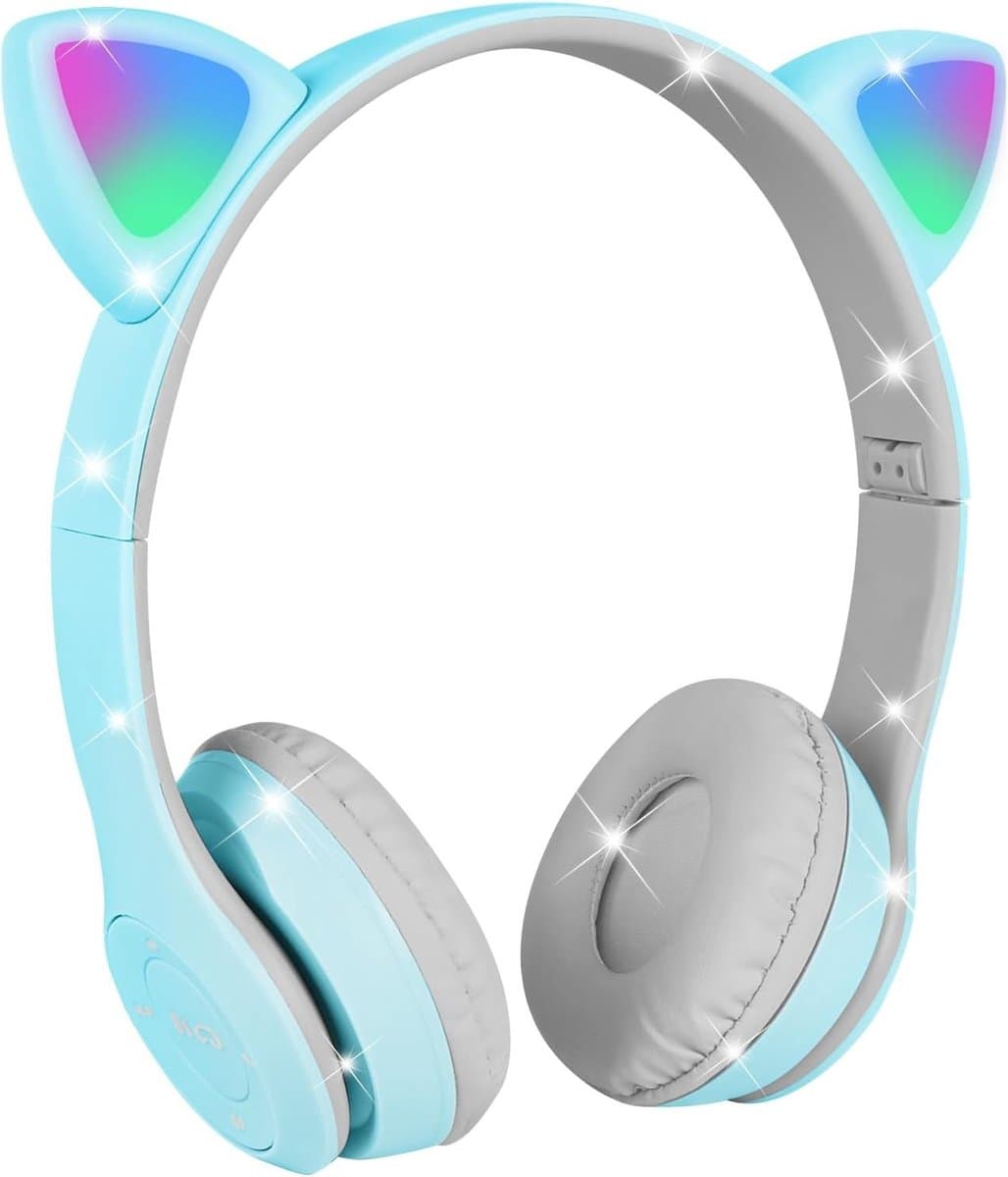 Draadloze Kinderkoptelefoon met Kattenoren, LED Licht, Vouwbaar en Microfoon, Ideaal voor Meisjes en Jongens