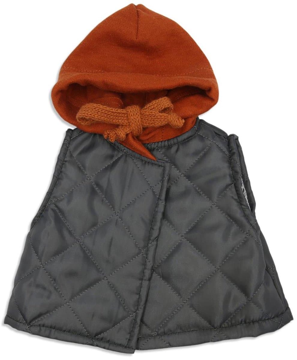 Asi poppenkleding - warm vest met capuchon, donkergrijs en roestkleurig