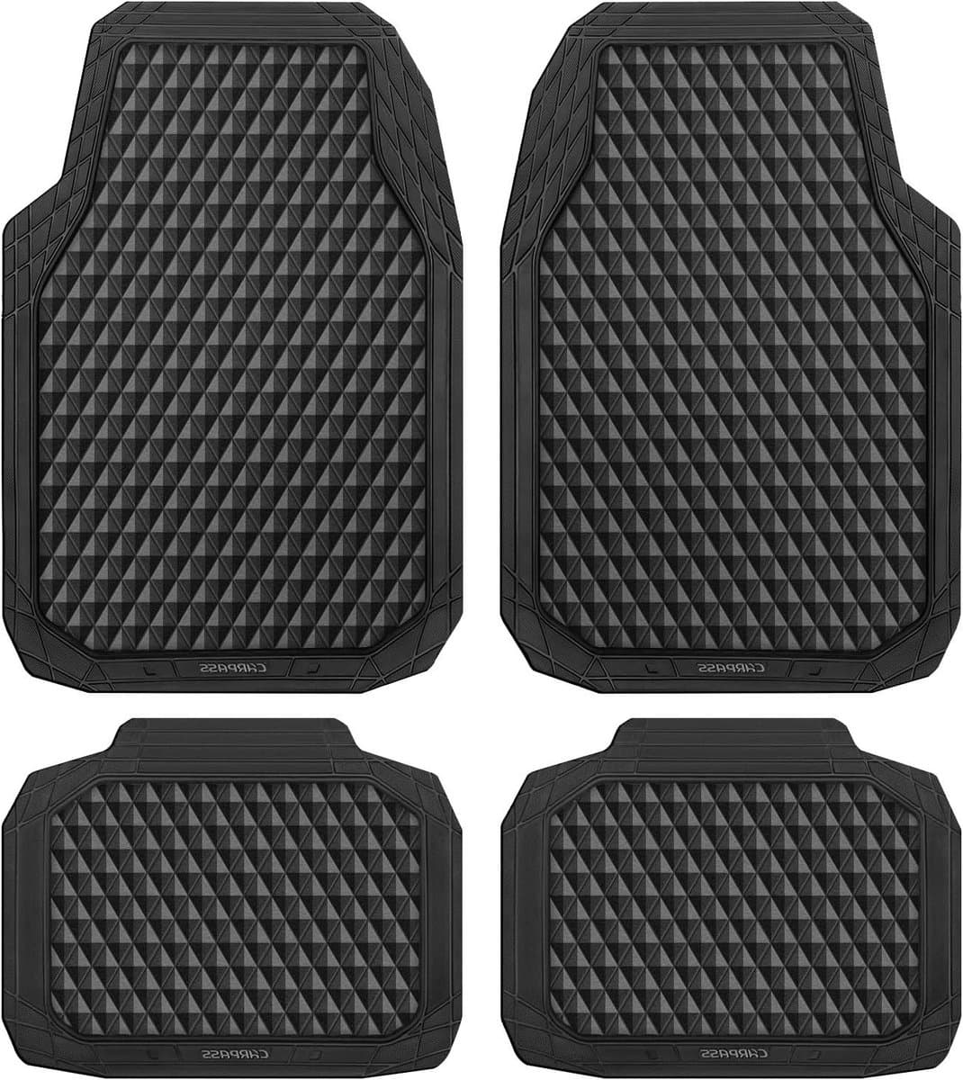 CAR PASS Rubberen automatten, zwarte diepe schotel alle weersomstandigheden vloermatten volledige set duurzame zware antislip 3D ruit waterdichte trim fit liner universele pasvorm auto sedan SUV