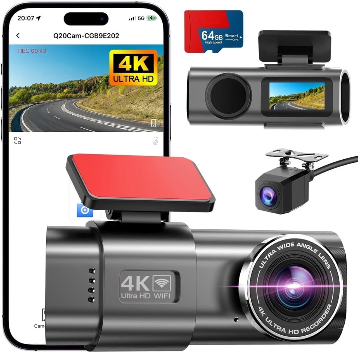 REN® Dashcam voor Auto Voor en Achter - Dashcam - Zwart - 4cm x 10cm x 5cm; 150 g