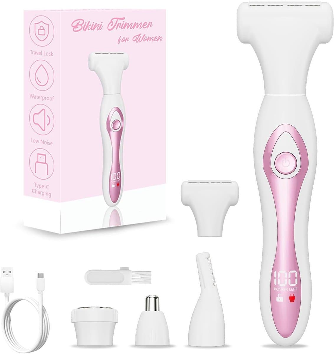 4-in-1 Ladyshave voor Vrouwen - Elektrisch Scheerapparaat & Bikinitrimmer - Voor Gezicht, Wenkbrauwen, Oksels en Bikinilijn - Nat en Droog - Pijnloos Ontharen