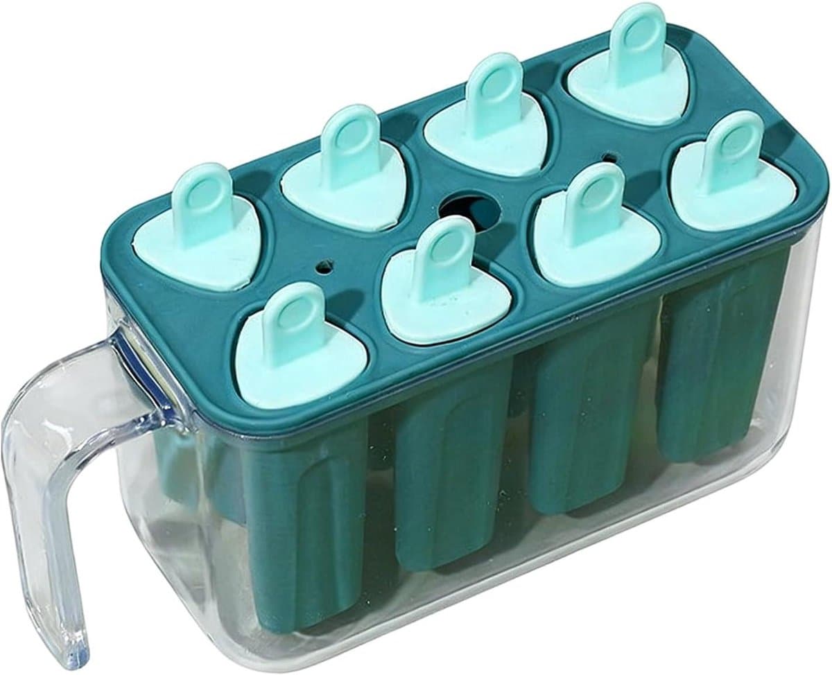 IJslolly Vormpjes - Zomerse Traktaties - Zelfgemaakte Desserts - Makkelijk Loslatende Sticks - 8-Vriezercontainer - Blauw