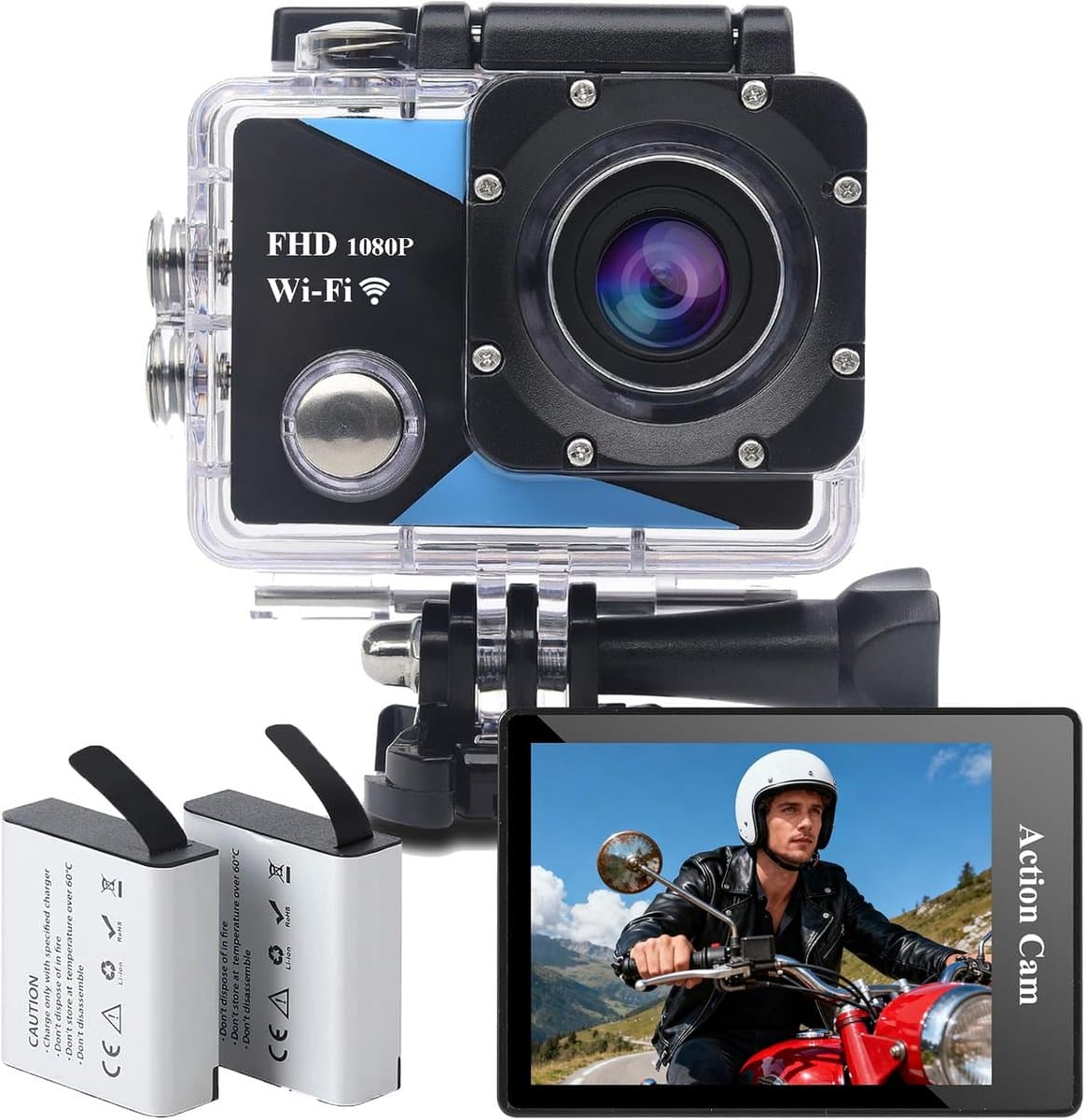 Actie Camera FHD - Onderwater Camera - Avontuur Vastleggen - Ingebouwde WiFi Functie - 30 Meter Waterdicht - Zwart Blauw