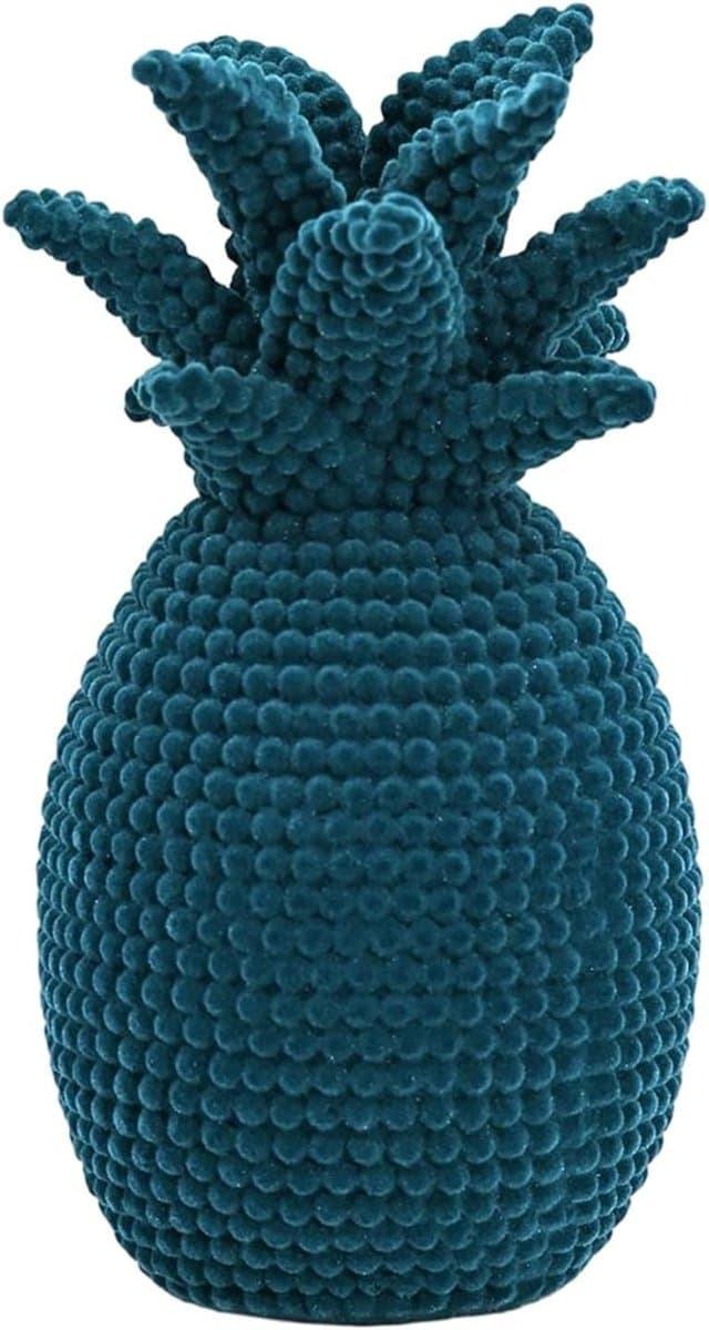 Ananas Beeldje - Tafelblad Ornament - Woonkamer Decoratie - Zachte Gevlokte Buitenkant - 29x16x16 cm - Blauw