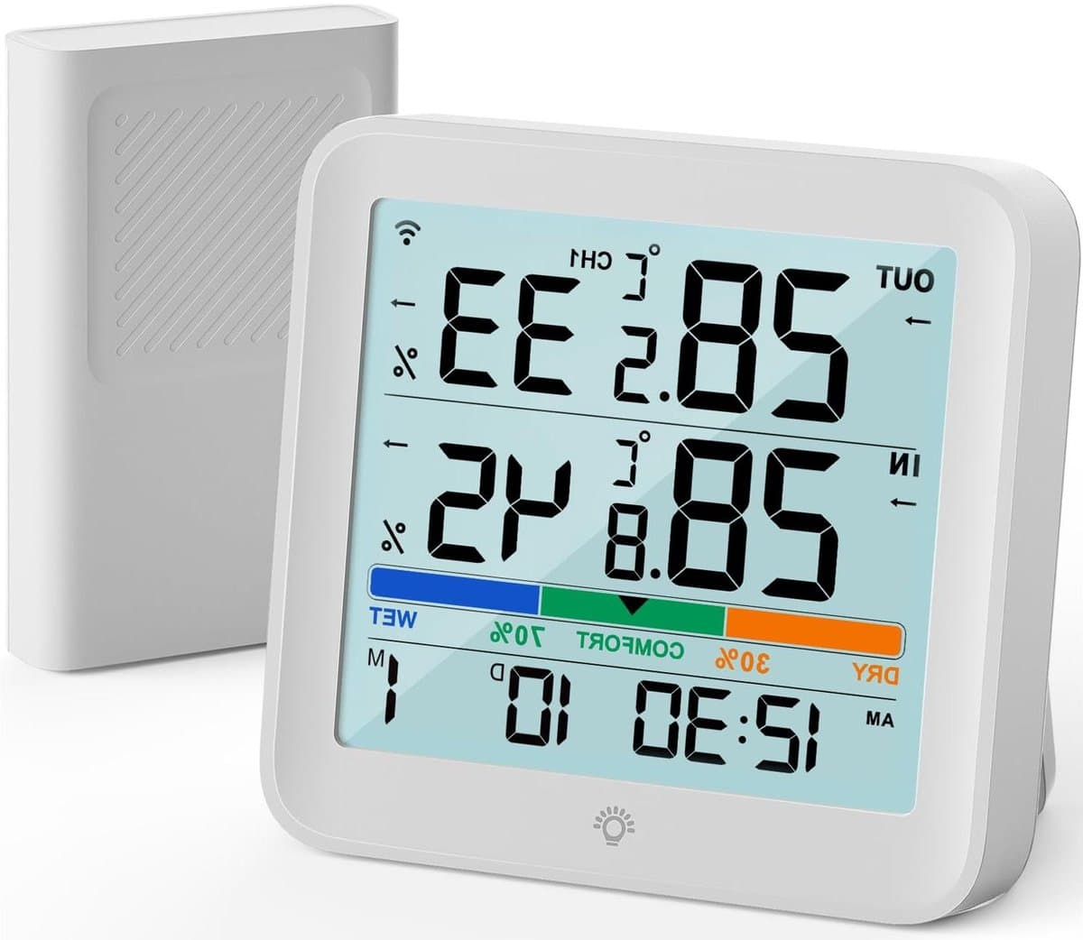 Binnen Buiten Thermometer - Hygrometer Weerstation - Klimaat Monitoren - Groot LCD Display - 100 Meter Bereik - Wit