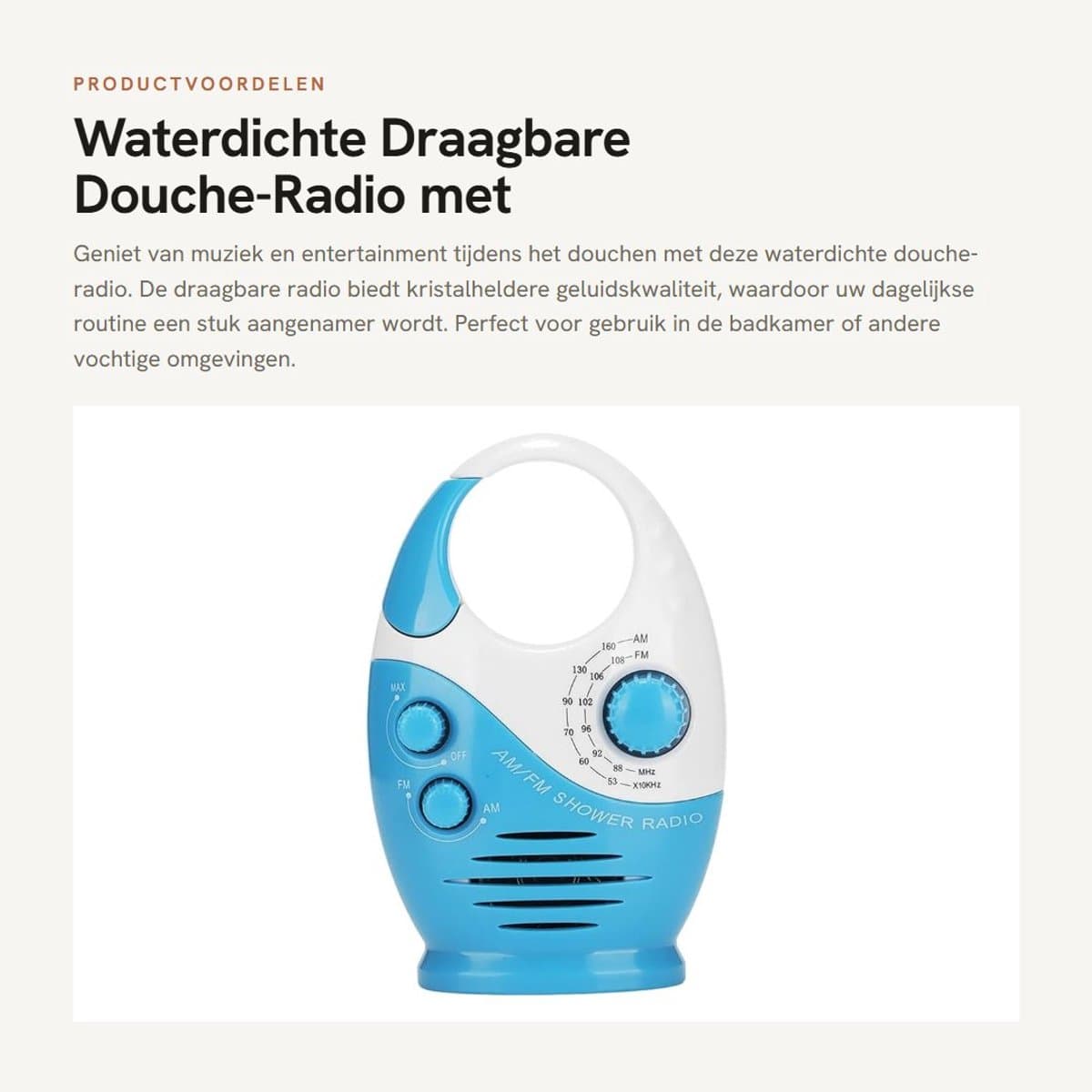 Dailygoods- Doucheradio Waterdicht - Draagbare Badkamerradio - Doucheluidspreker - Helder Geluid - Werkt op Batterijen - Duurzaam Kunststof