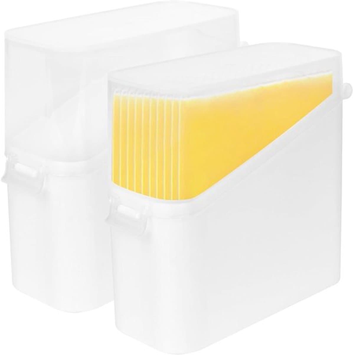 Plastic kaasopslagcontainers - kaas en boter vers houden - kunststof - transparante deksels - koelkast - 2 stuks - wit