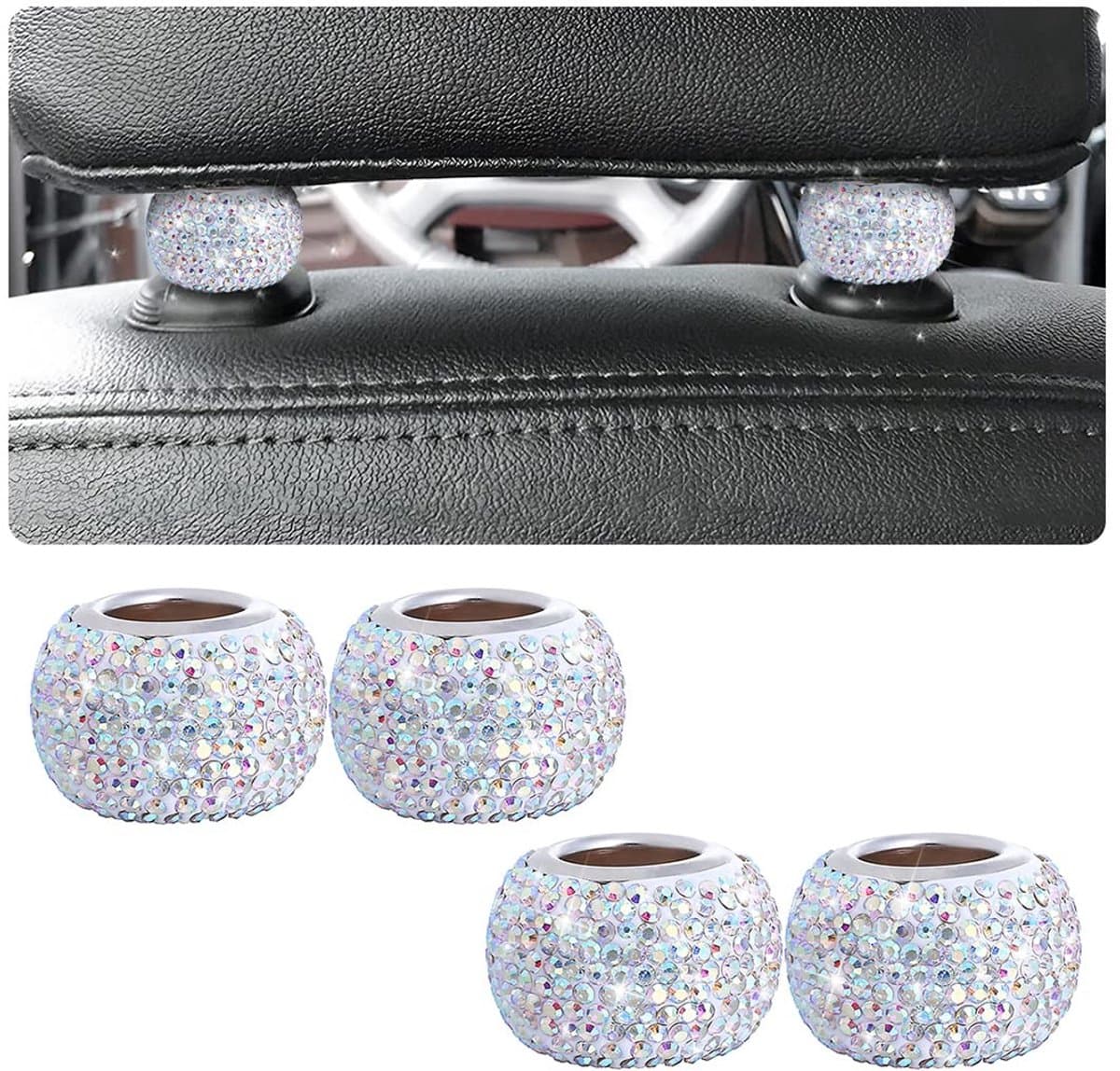 Dailygoody - Autostoel Hoofdsteun Decoratie - Bling Accesoires - AB-kleur - Diamantkristallen - Geschikt voor Auto's