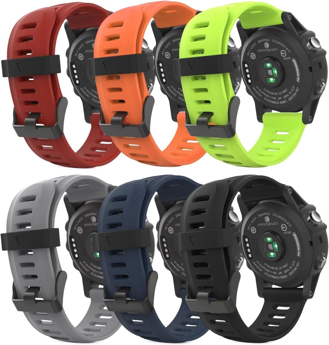 Zachte siliconen horlogeband voor Garmin Fenix 3, Fenix 5X en D2 Delta PX - Verpakking van 6 stuks, sportief en vervangbaar