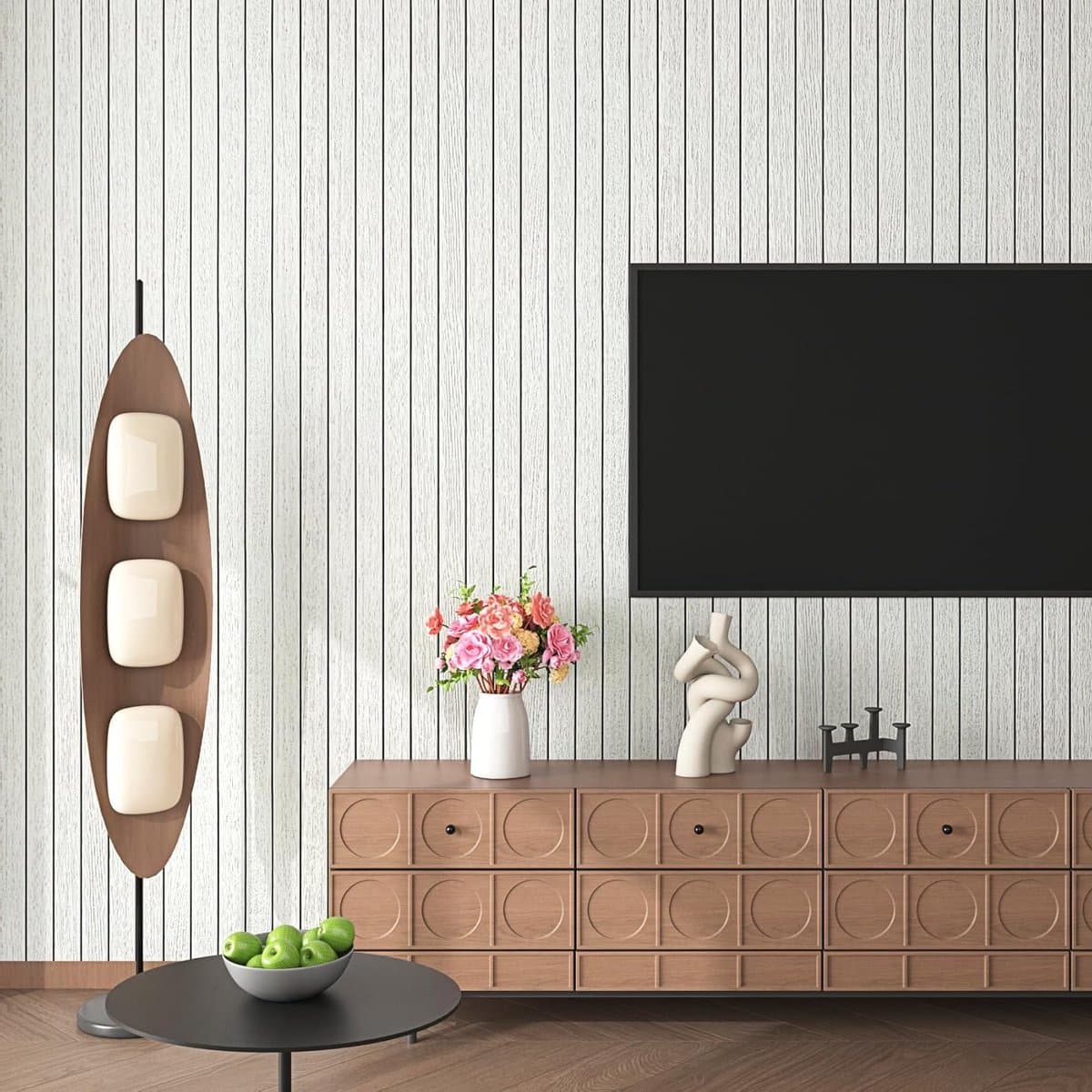 Dikke zelfklevende wandpanelen met houtlook in wit voor woonkamer en kantoor, 30cm x 5m, 3D wanddecoratie voor landelijke stijl en moderne ruimtes
