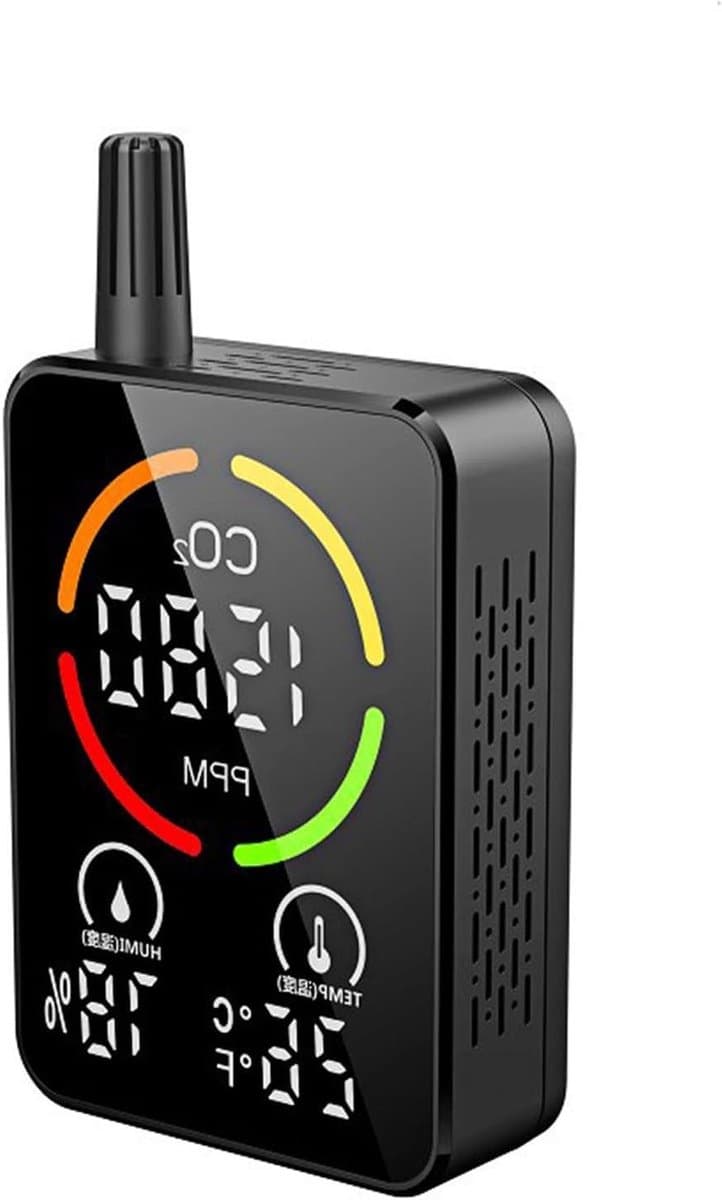 Luchtkwaliteit Monitor - CO2 Meter - Binnenlucht Meten - NDIR Sensor - 137x80x35mm - Zwart