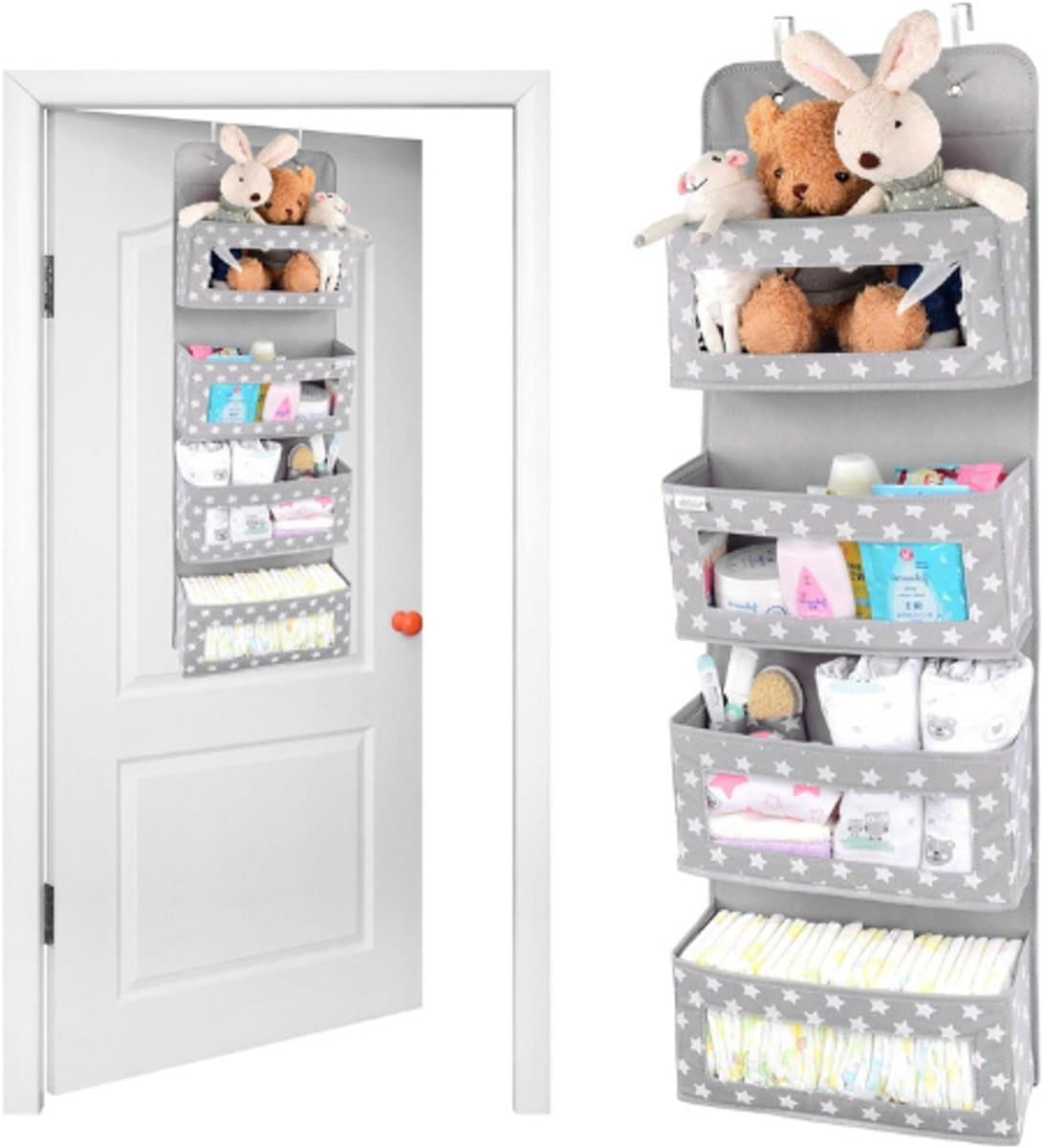 Over De Deur Hangorganizer Met 4 Vakken - Opbergzak Met Haken En Helder Venster - Ruimtebesparend Voor Badkamer Kinderkamer Of Kwekerij - Met 2 Extra Kleine Vakken