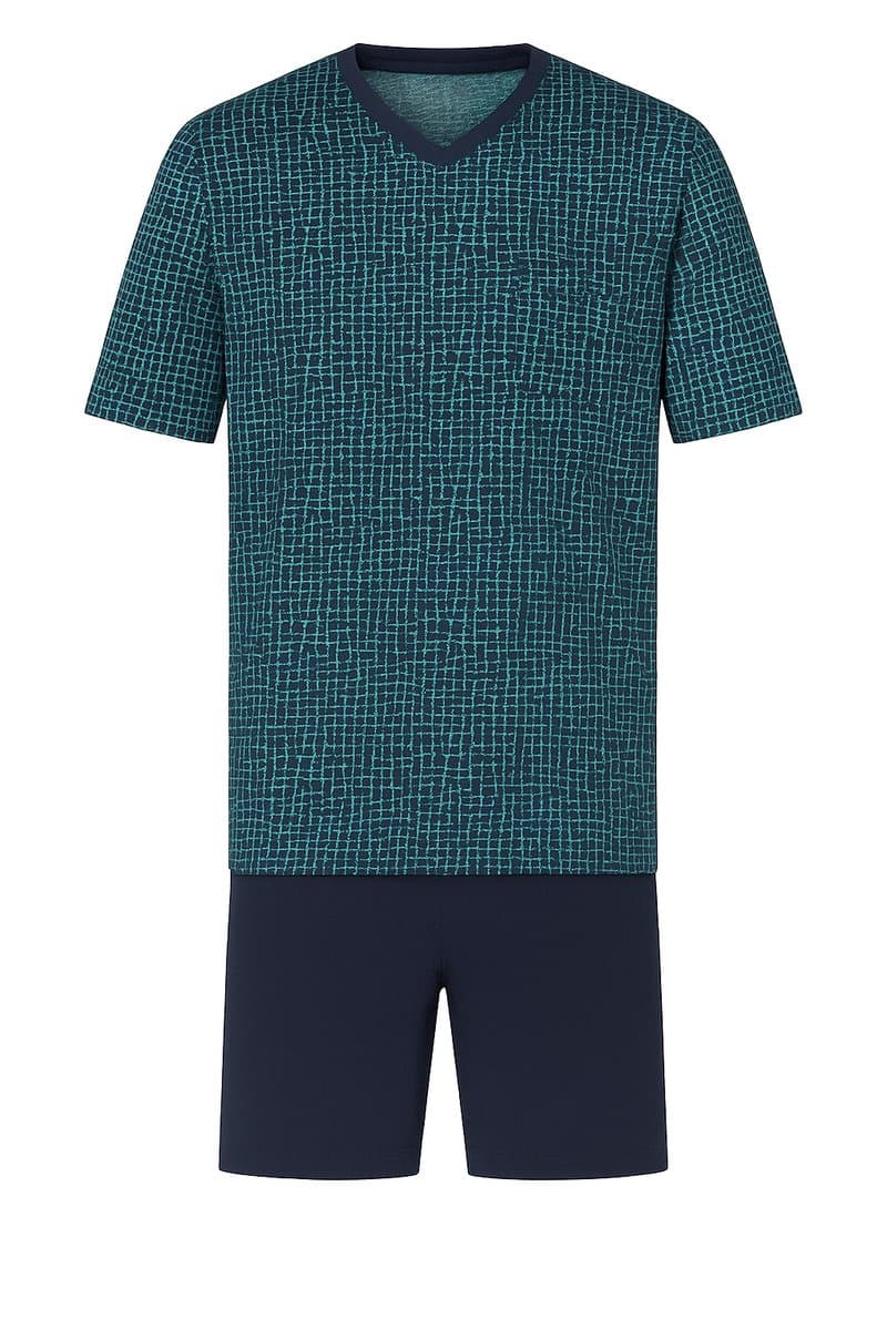 Comte - Heren Shortama - Zomer - Katoen - Grafisch Blauw - Maat L
