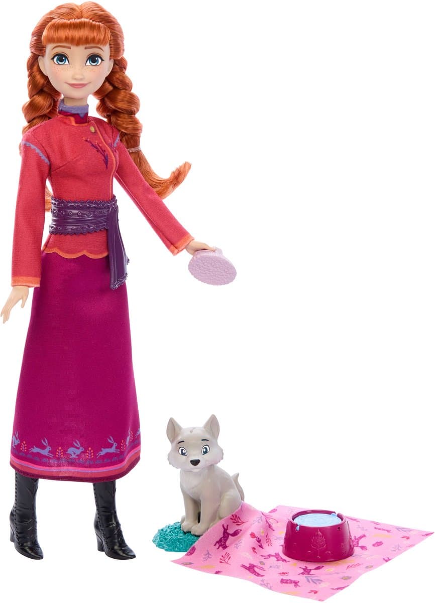 Mattel Disney Frozen Anna pop met wolf welp speelgoed.