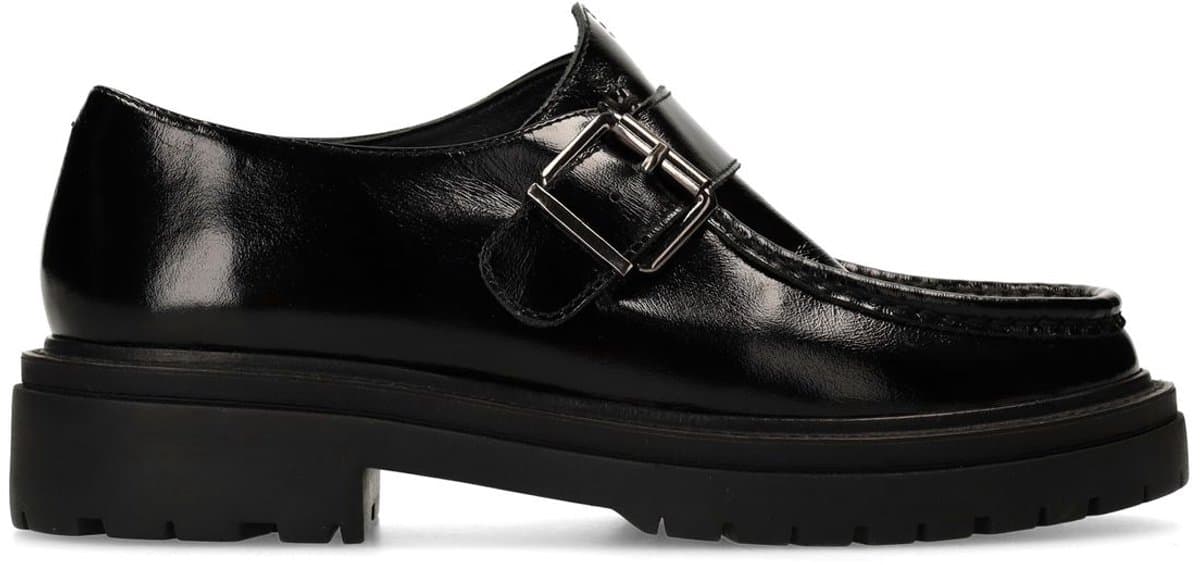 Sacha - Dames - Zwarte leren loafers met buckle - Maat 36