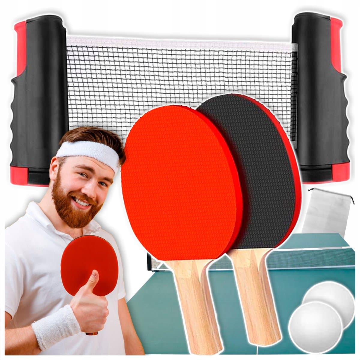 Draagbare Tafeltennisset: Tafeltennisbatjes, Net & Ballen