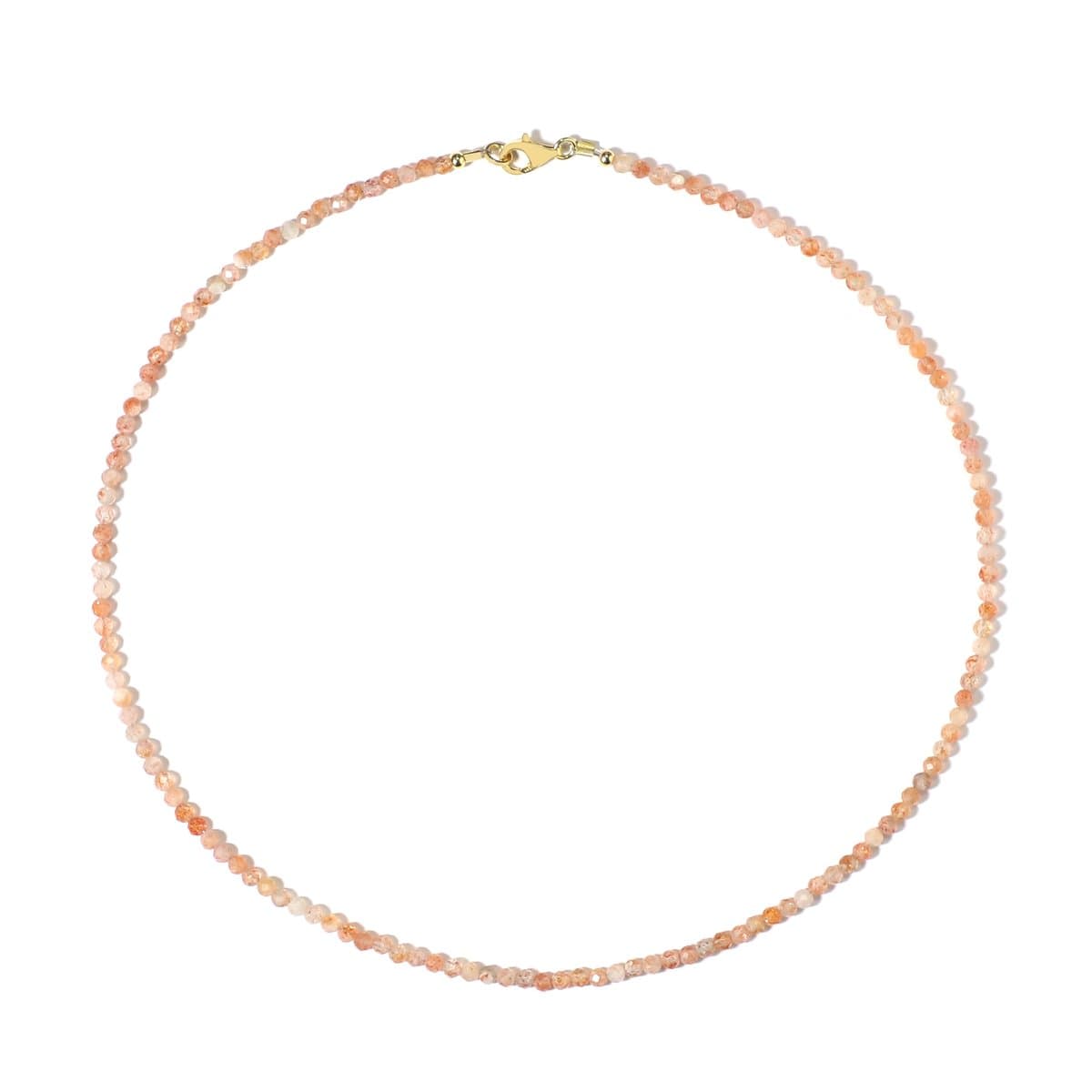 Cavill - Zilveren Halsketting 925 Sterling Verguld - Facetgeslepen Zonnesteen Ronde Kralen 26,748 ct - Elegante Warme Roze Perzik Tinten - 45 cm
