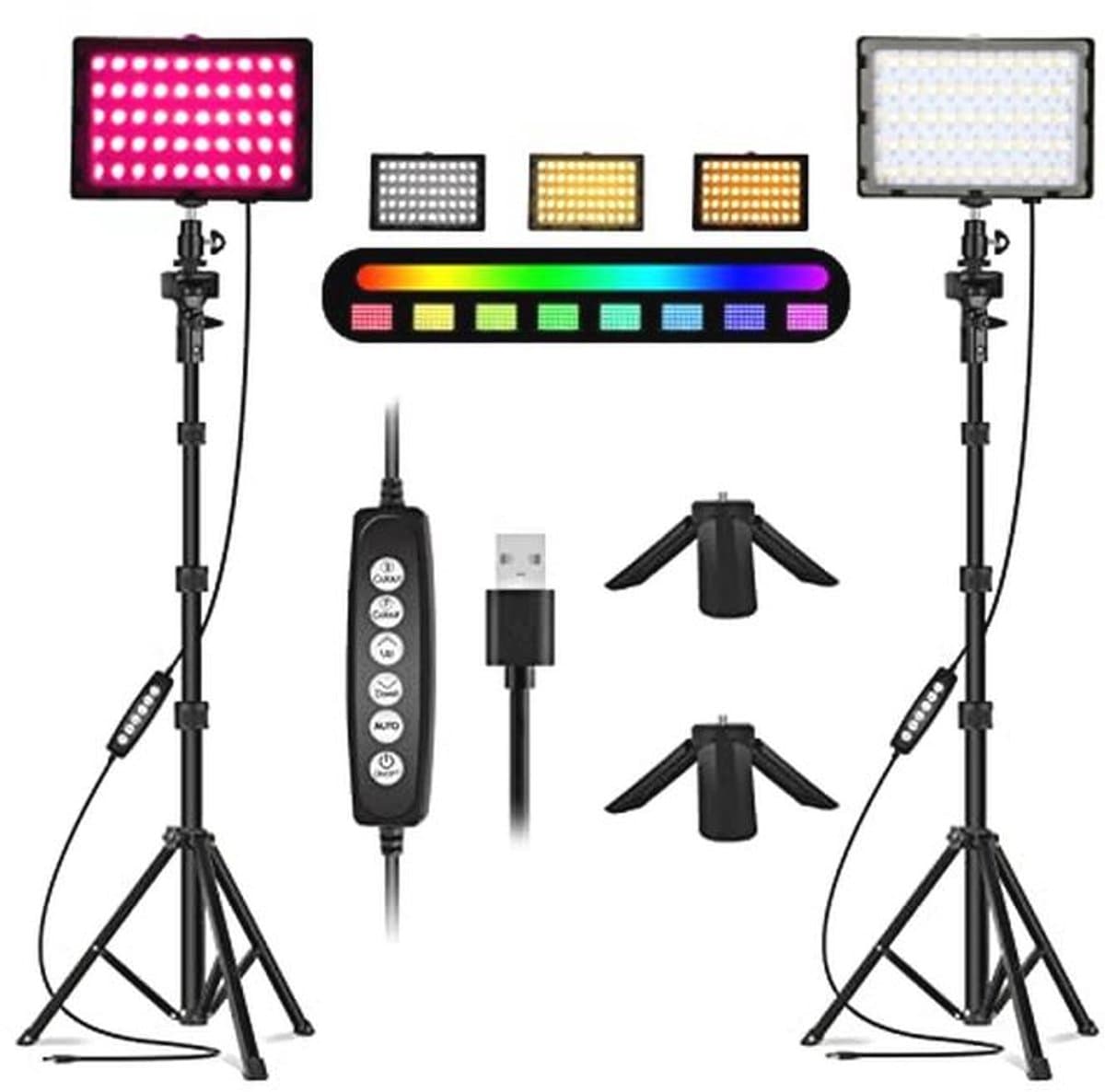 2-Pack RGB Video Light met Statief - Dimbare LED Verlichting voor Fotografie en Streaming