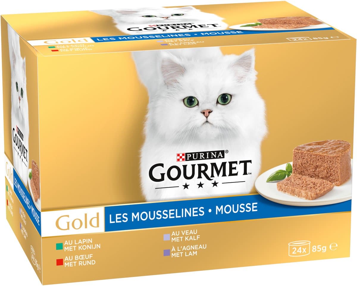 Gourmet Gold Mousse - Konijn, rund, kalf en lam - 48 x 85 g