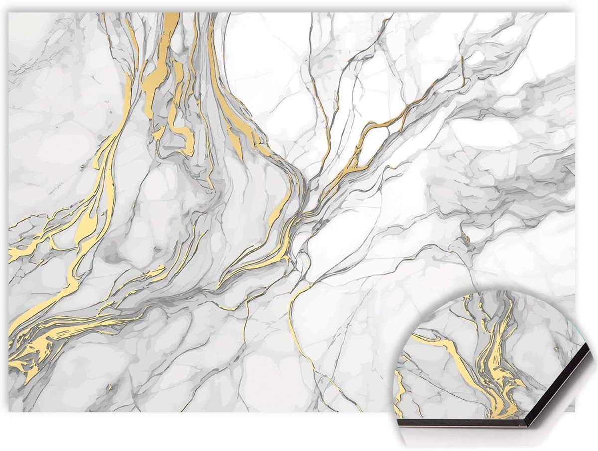 KitchenArt - Elegant Gold Marble Spatscherm - 120x80 cm - Spatscherm Achterwand Keuken - Spatwand Keuken