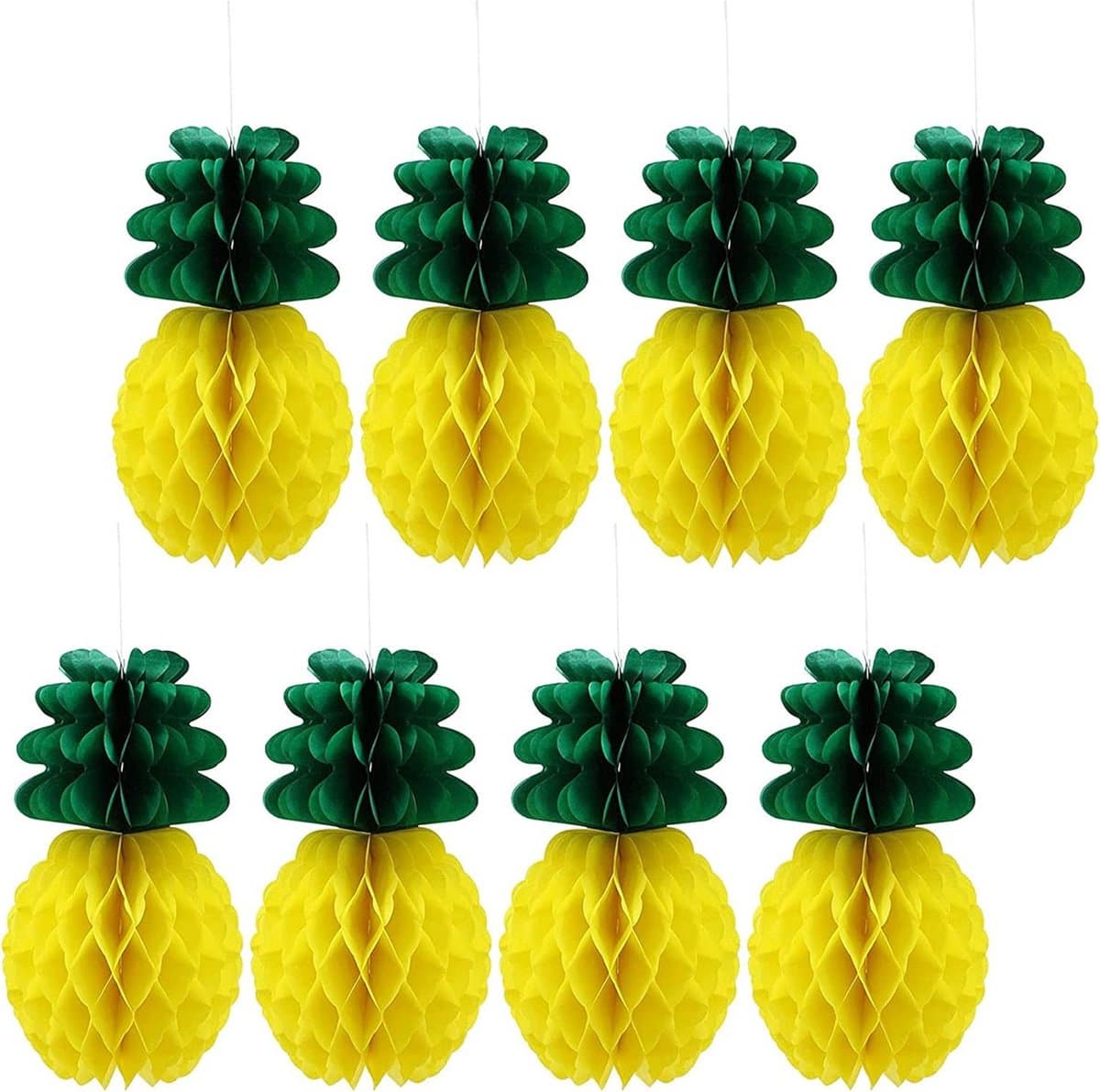 8x Hangen Papieren Ananas Decoraties - Tropisch Hawaii Feestdecoratie & Zomerversiering
