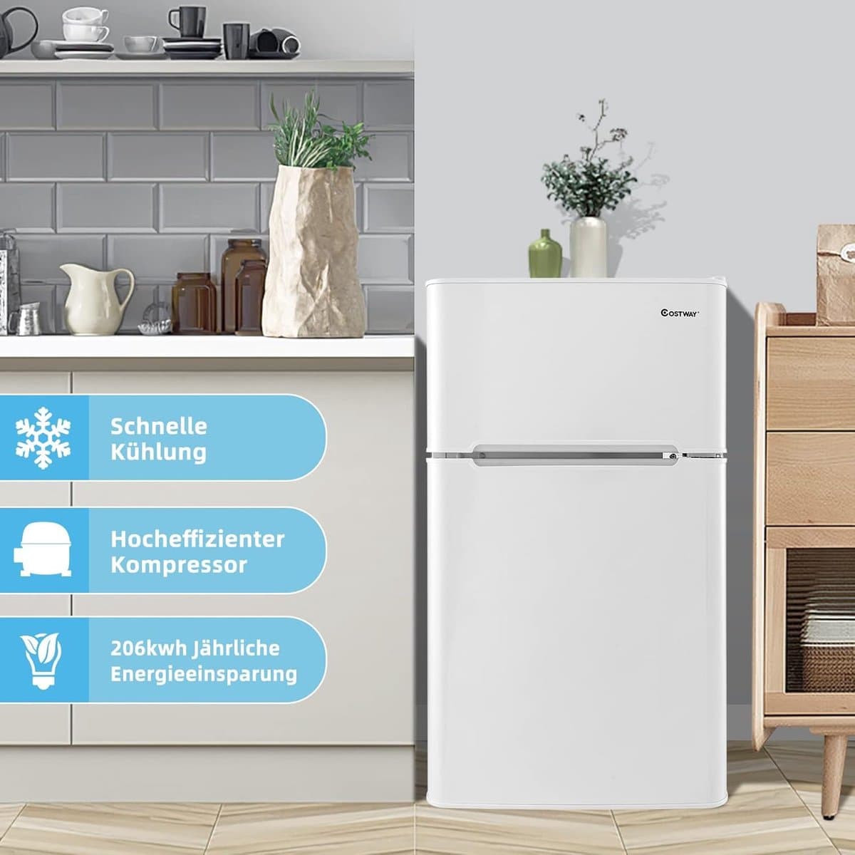 Mini Koelkast – Koelkast – Vriesvak – Koelvriescombinatie – Minikoelkast – 90 Liter Inhoud – Vriesvak Tot -15°C
