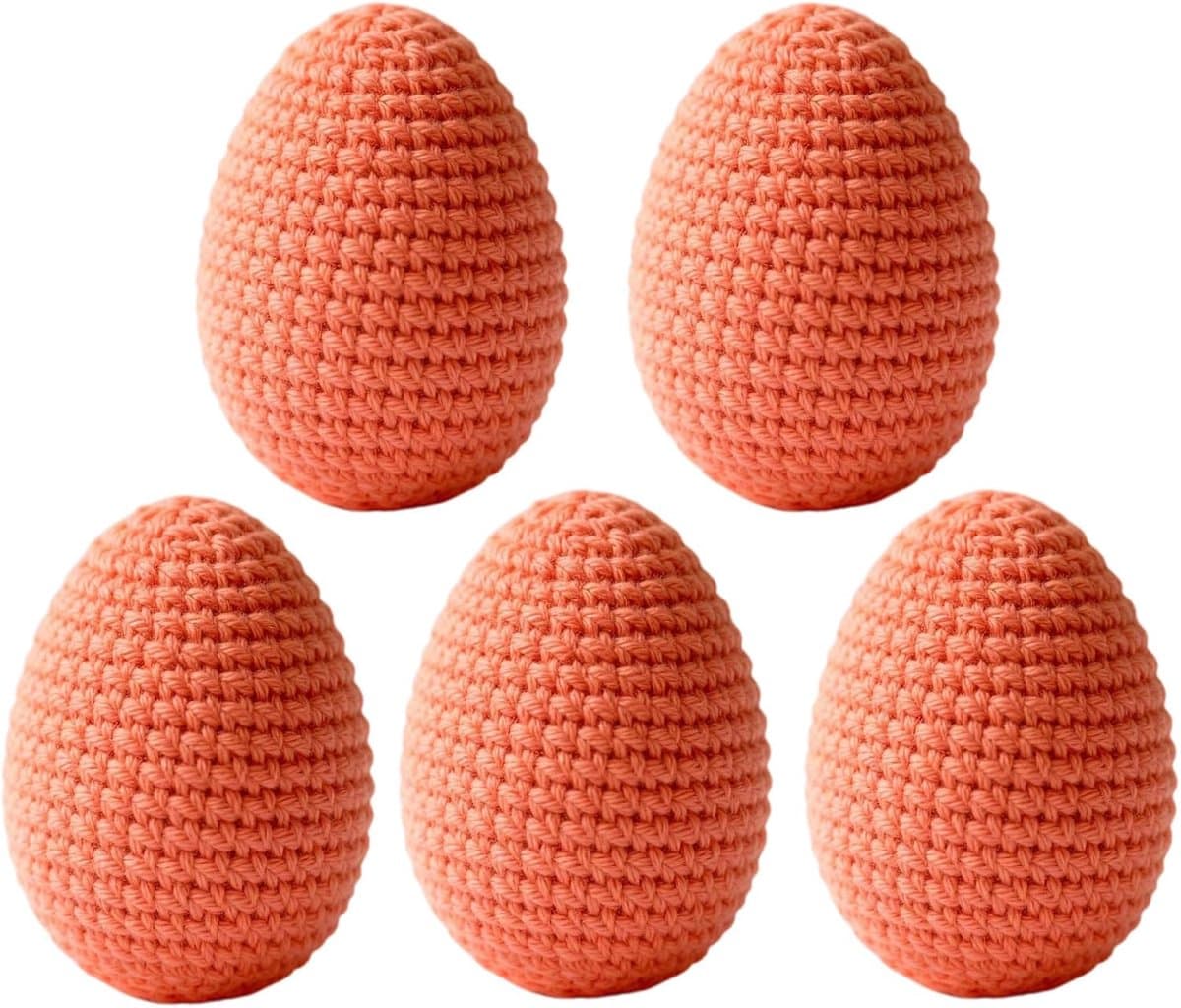 Paaseieren Decoratie - Gebreide Hangers - Voorjaarshuis Decoratie - Onbreekbare Namaak Eitjes - 6cm - Koraal Oranje