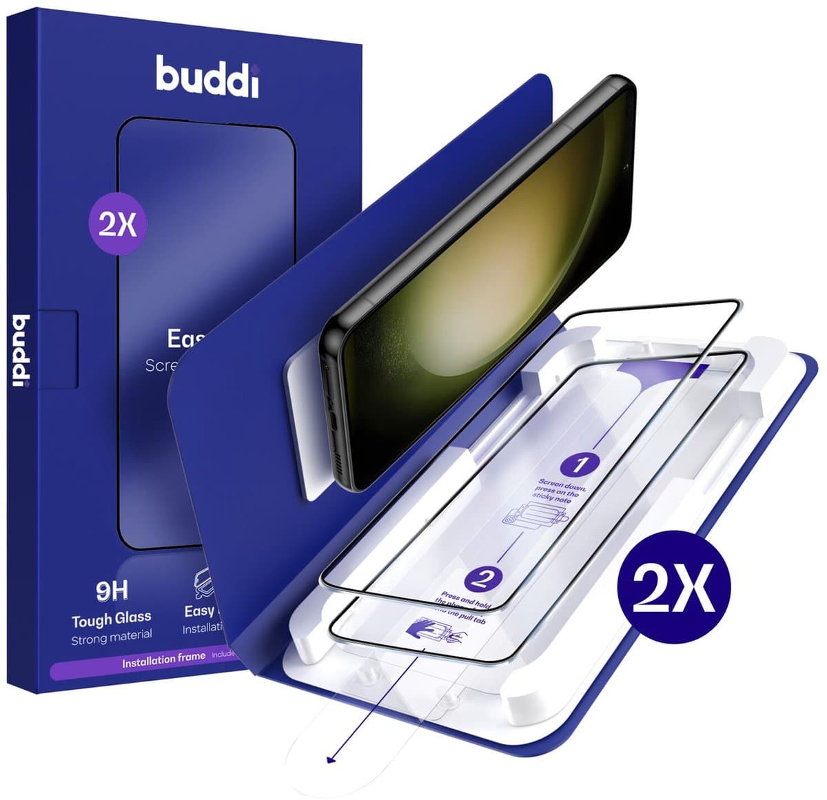 2-Pack Screenprotector Geschikt voor Samsung Galaxy S22 / S23 - Buddi Easy Fit Tempered Glass met Installatietray - 9H+ Gehard Glas - Case Friendly Glasplaatje - Eenvoudige montage