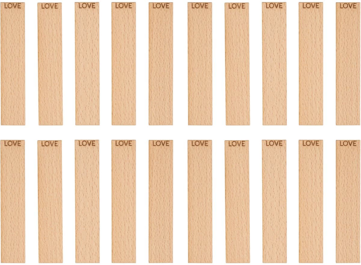 TopWosk - Houten Lont - Gemailleerd - LOVE - 100x20x1 mm - 20 stuks