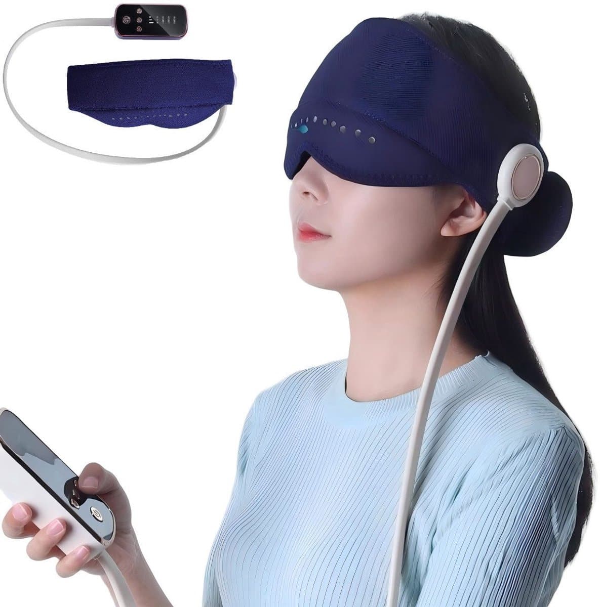 IBETTERTEC - Elektrisch hoofd- en oogmassageapparaat - 360° dekking - Draagbaar - 2000 mAh batterij - Verbeterde slaapkwaliteit - Drie massagemodi - Voor hoofd en ogen - Ideaal cadeau - Blauw