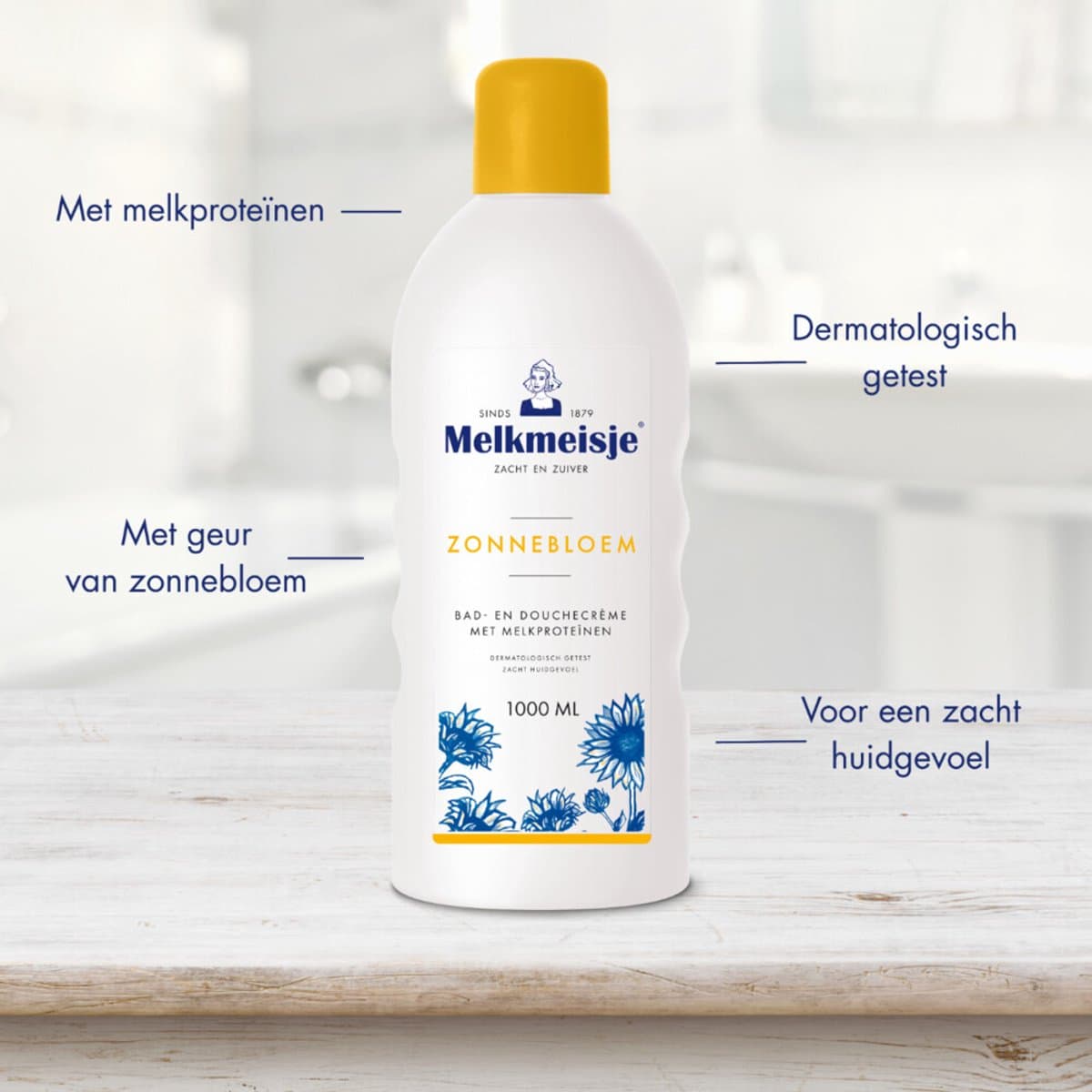 Melkmeisje Bad en Douche Crème Zonnebloem - 4 x 1000 ml - Voordeelverpakking