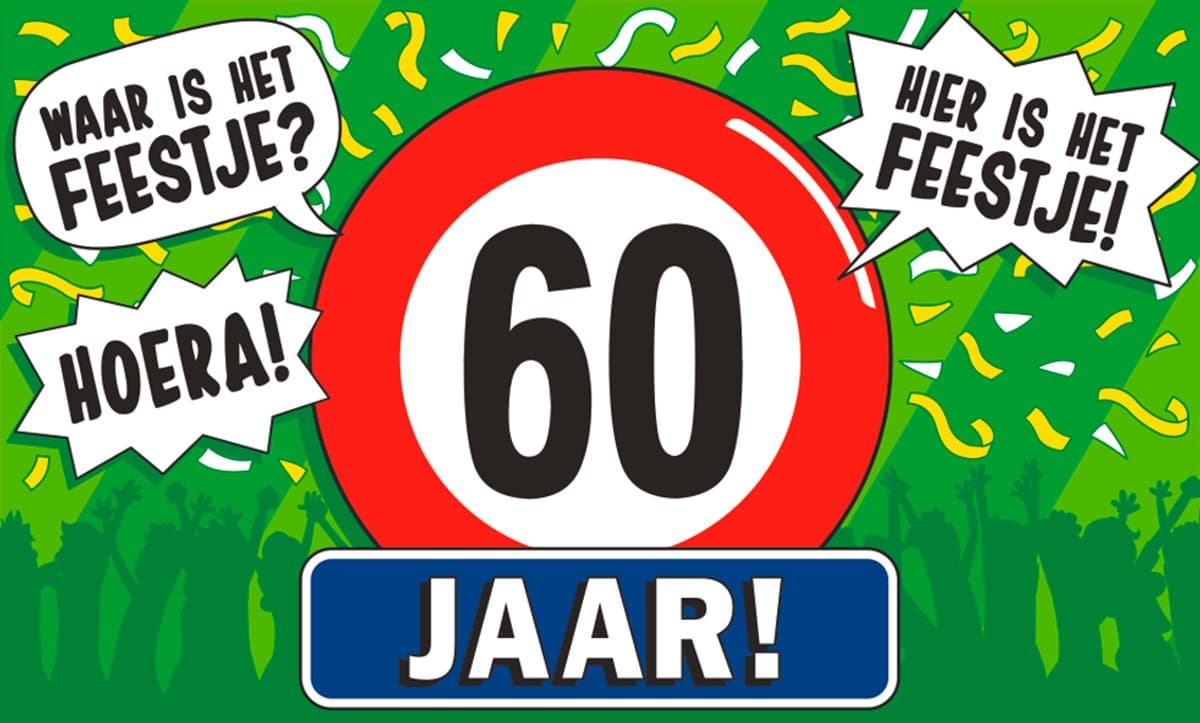 LUQ – Gevelvlag 60 Jaar – 150x90cm – XXL Polyester Vlag – Feestdecoratie Binnen & Buiten Versiering – Direct Ophangen