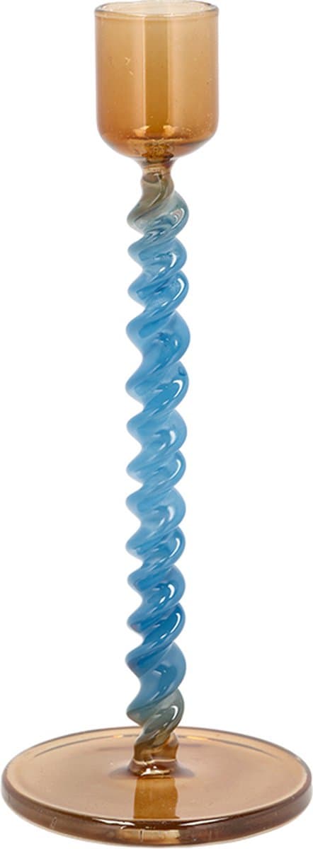 Villa Collection Vivid Glazen kaarshouder Dia 7,4 x 16,3 cm Blauw/Amber