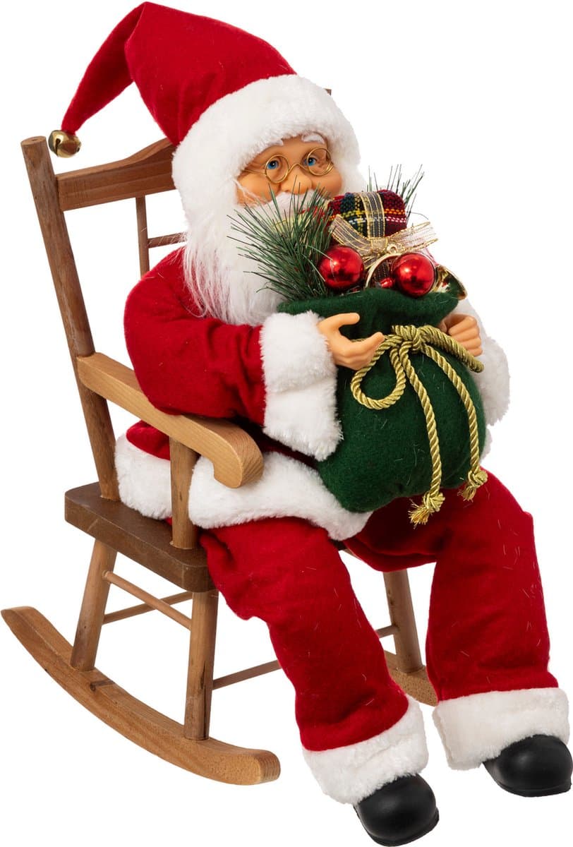 Christmas Decoration Kerstman decoratie pop - in schommelstoel - H45 cm - kerst - figuur