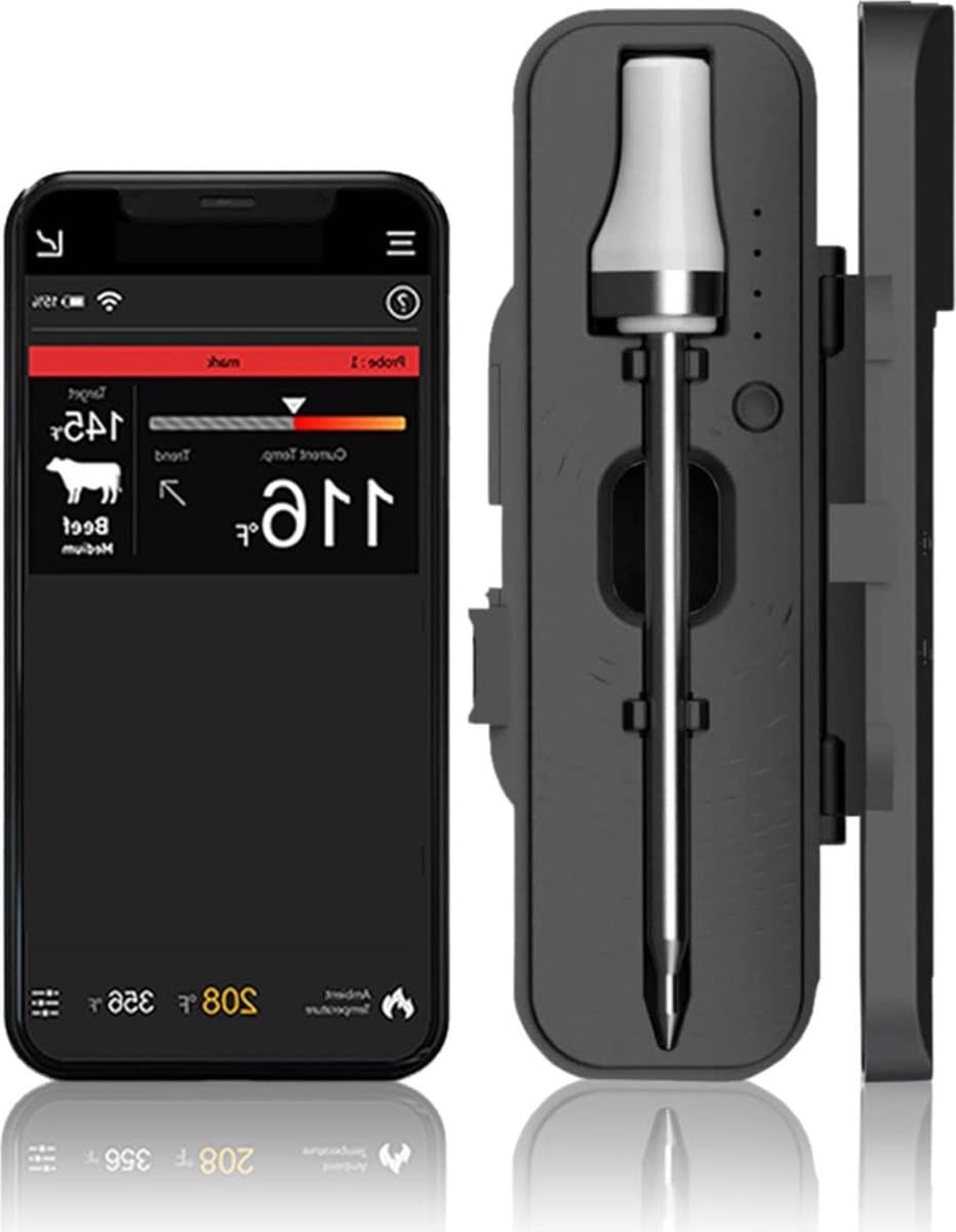 Vleesthermometer Bluetooth 5.2 - Draadloze meatermonitor met laadbox - 100 m bereik - Bonbonthermometer voor oven grill rookoven rotisserie