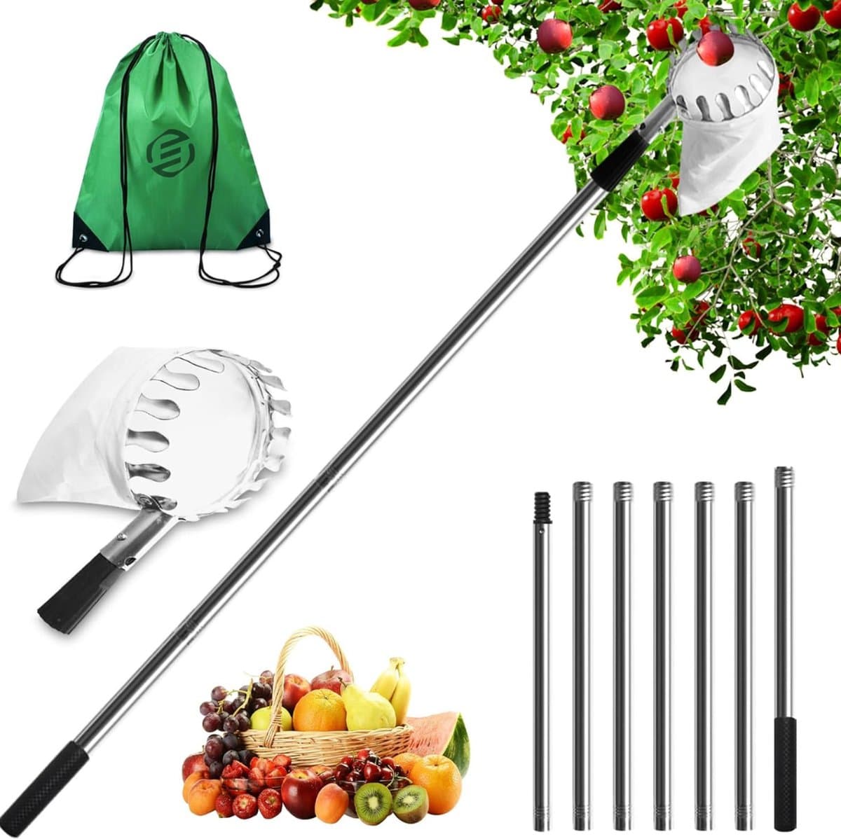Equivera Appelplukker - Fruitplukker - Appel Plukker - Fruit Plukker - Fruitplukker met Steel - Appelplukker met Steel - Vluchtenplukker - Gemakkelijk fruit plukken!