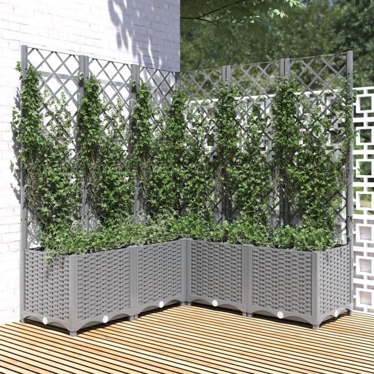 Bloembak met Latwerk - Plantenbak Verhoogd Bed - Klimplanten Kweken - Geïntegreerd Rankrooster - 120 x 120 x 136 cm