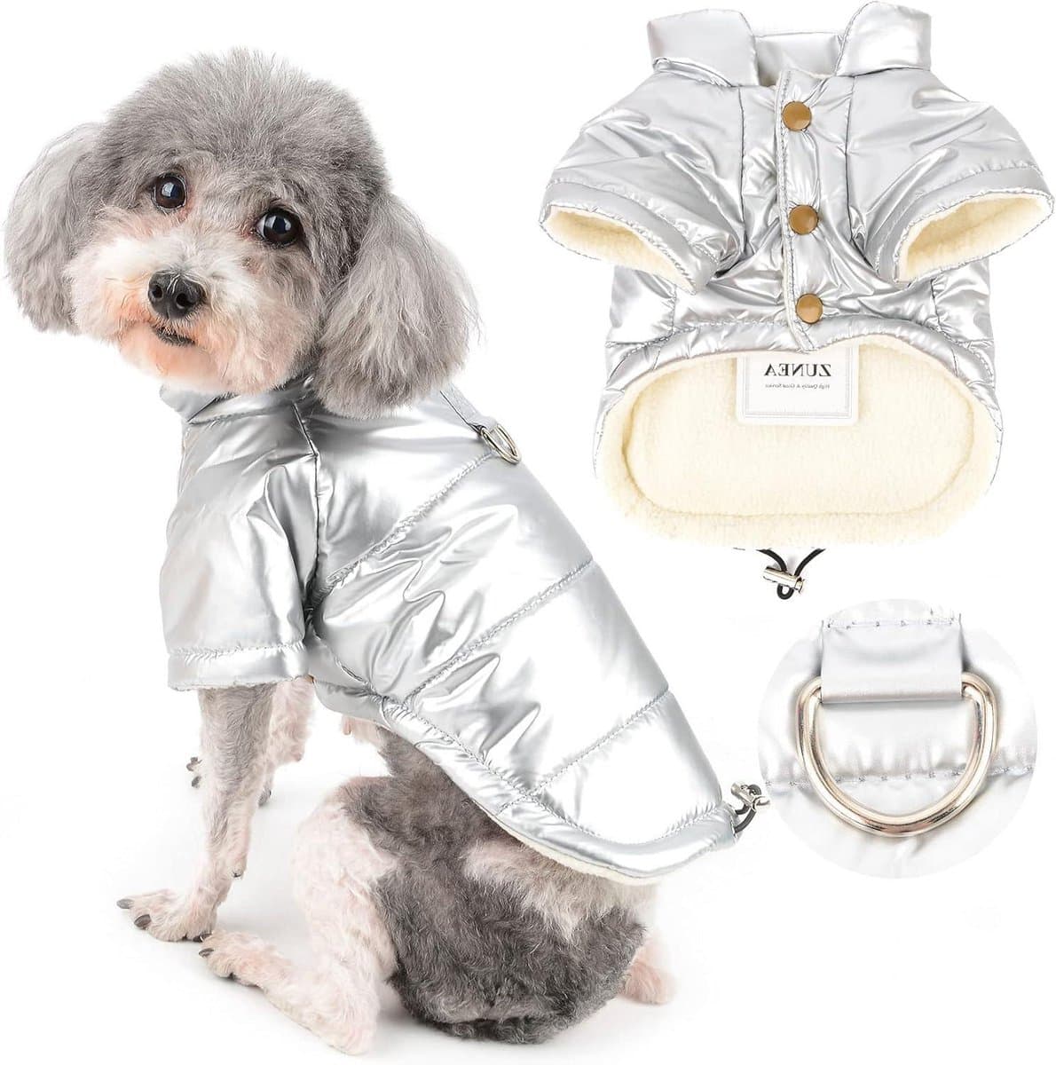 Hondenjas Winter - Huisdier Kleding - Warm Houden - Waterdicht Winddicht - Maat M - Zilver