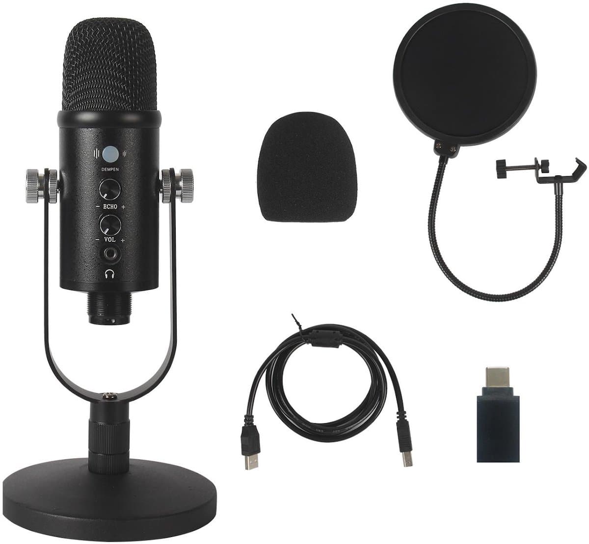 TuseRxln Microfoons - Condensator - USB-Kondensatormikrofon Met Nierencharakteristik/Realtime Monitoring - 1 Stuk - Voor Streaming En Podcasting Blauw
