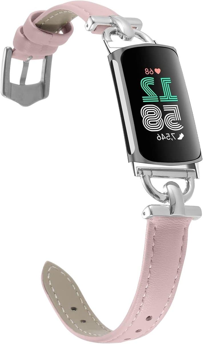 Zachte Leren Vervangband voor Fitbit Charge 6 en 5, Roze, Ademend en Duurzaam Ontwerp voor Vrouwen